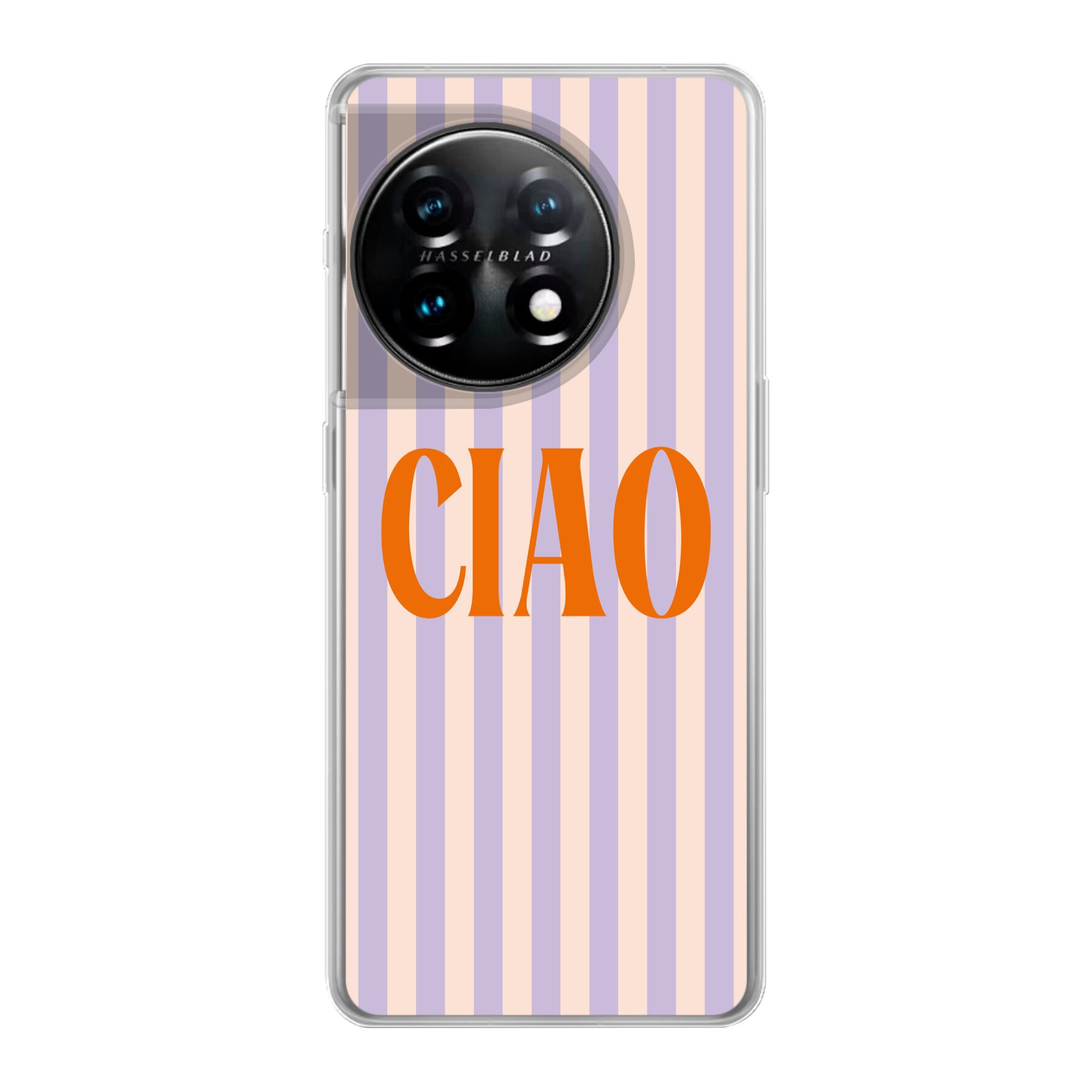 MuchoWow Handyhülle für OnePlus 11 Ciao - Zitat - Pastell - Streifen, Handy Case, Silikon, Bumper Case Dünn