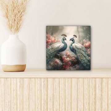 OneMillionCanvasses® Leinwandbild Pfaue - Pfauenfedern - Vögel - Natur, (1 St), Leinwand Bilder für Wohnzimmer Schlafzimmer, 20x20 cm