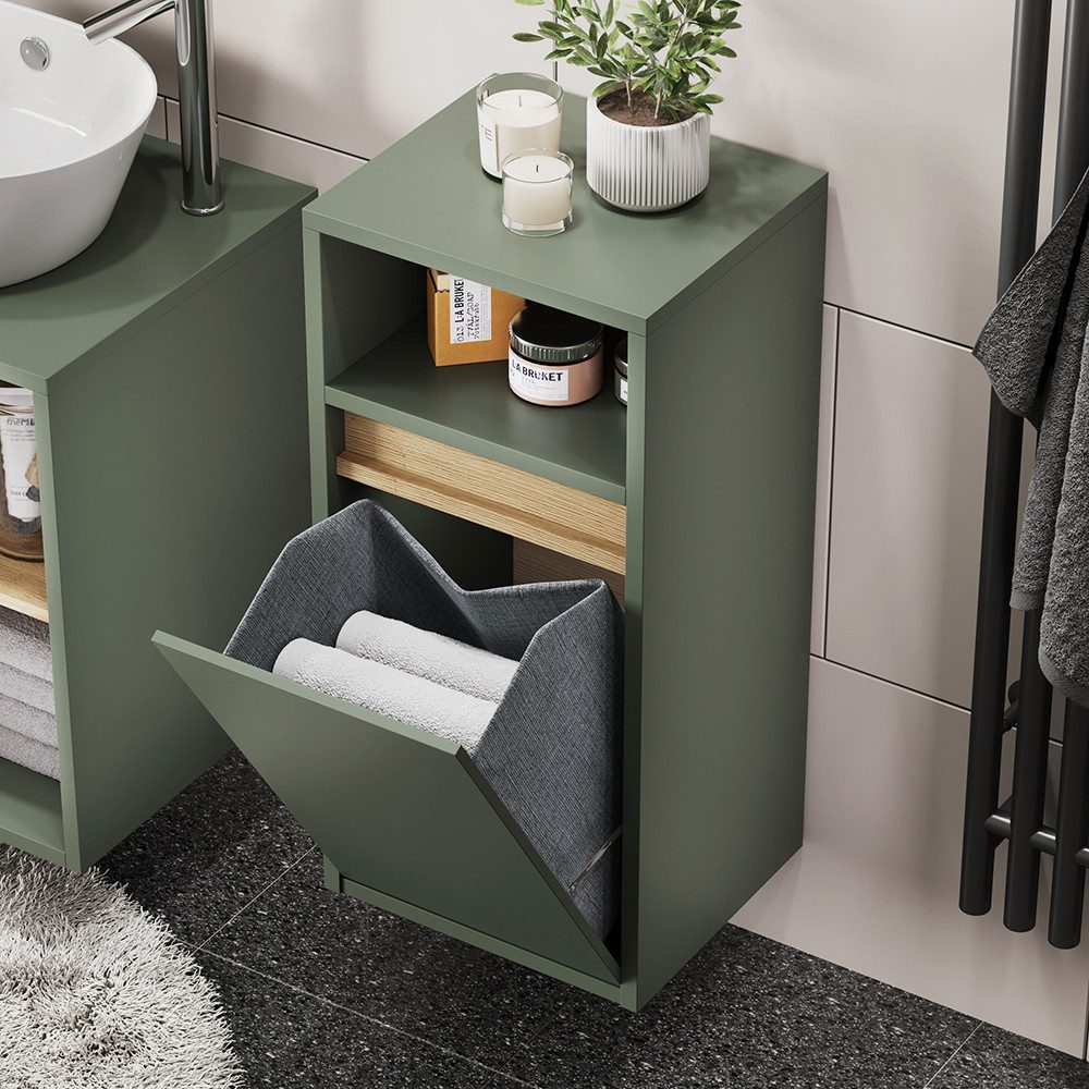Vicco Wäscheschrank Viola, Grün/Artisan, 38 x 80 cm mit Wäschkorb (1-St)