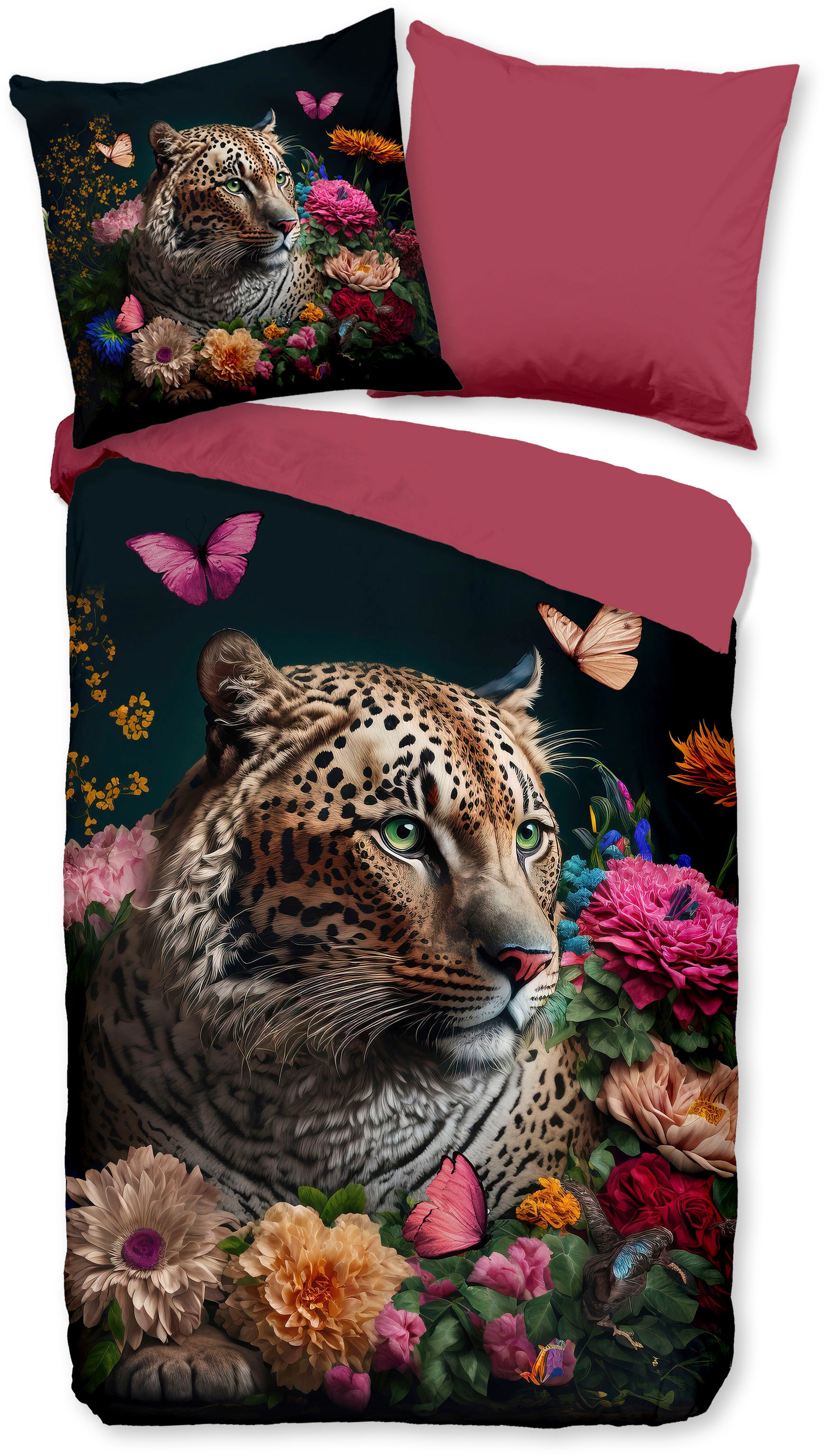 PURE luxury collection Wendebettwäsche Borra, Microfaser, 2 teilig, Mikrofaser, 135x200, Pflegeleicht, Reißverschluss, Leopard, Schwarz