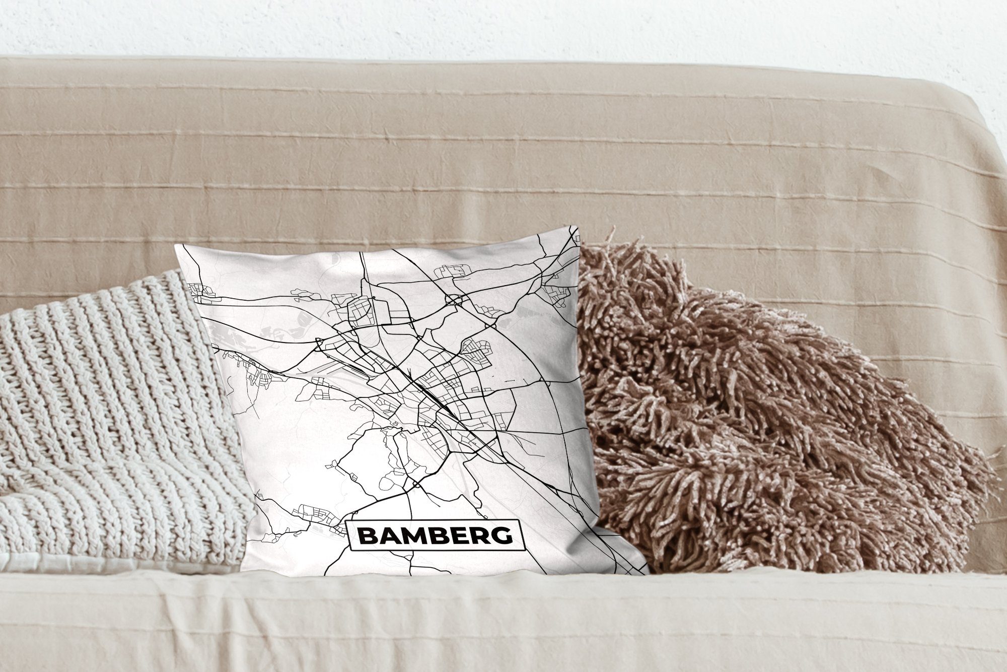 MuchoWow Bamberg Deko, Füllung Zierkissen Karte mit Stadtplan, - Wohzimmer, - Sofakissen Dekokissen für Schlafzimmer,