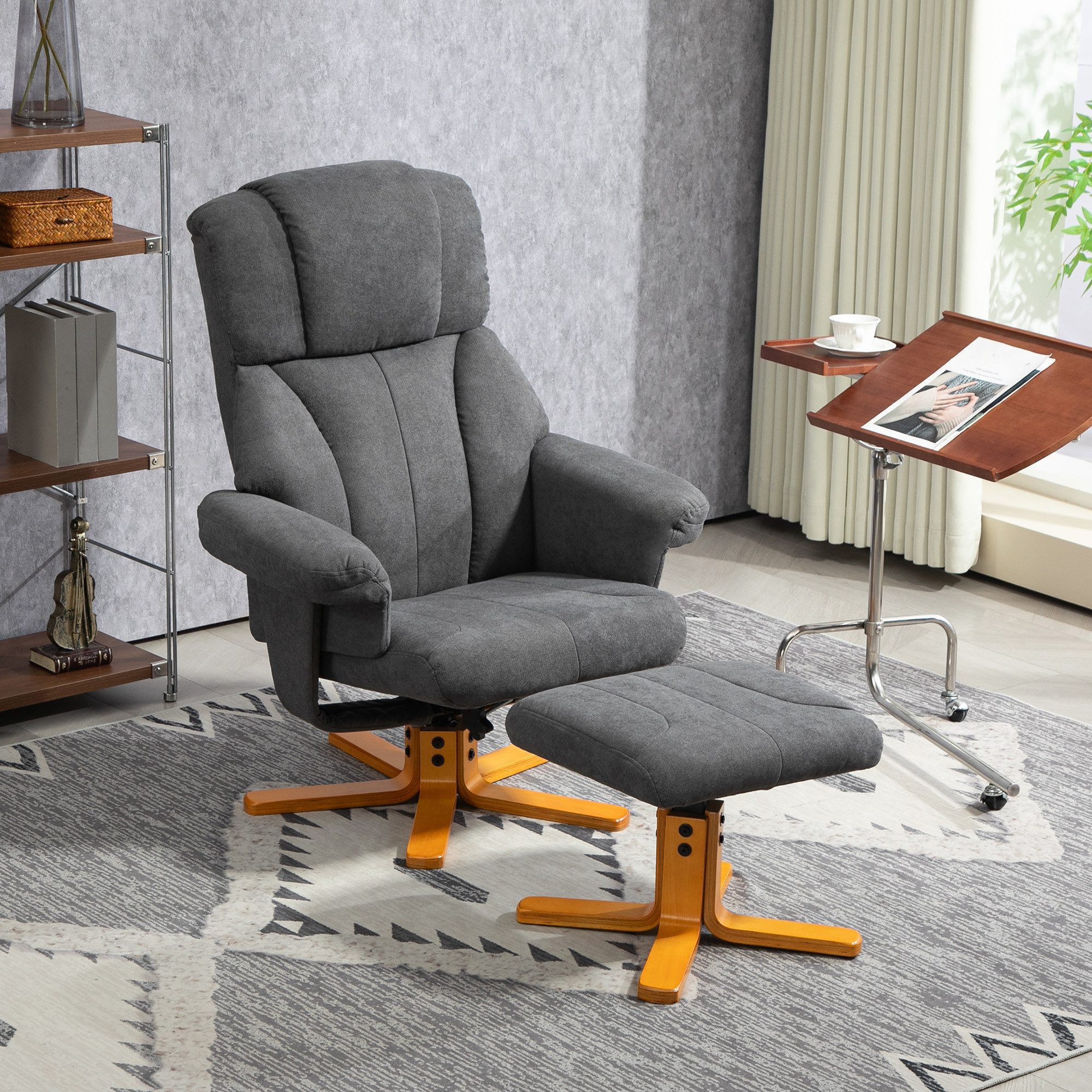 HOMCOM Relaxsessel Relaxsessel, Liegesessel mit Hocker, bis 150 kg, Dunkelgrau (Liegesessel mit Hocker, 2-St., Fernsehsessel), für Wohnzimmer, Schlafzimmer, 79 x 80 x 104cm, Dunkelgrau