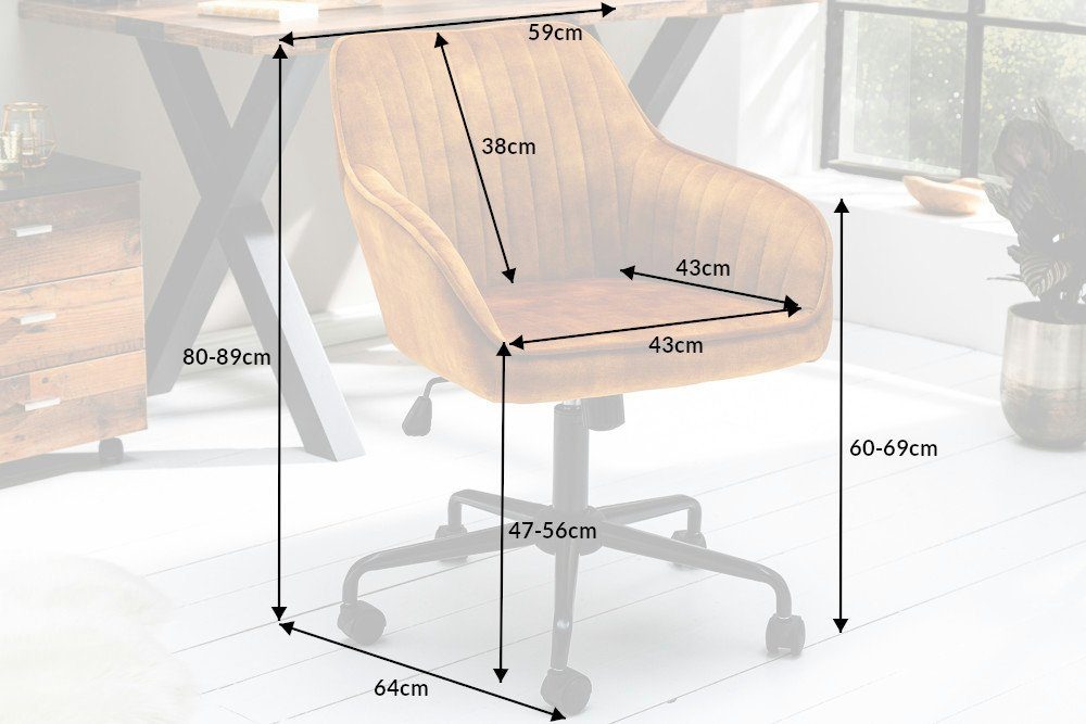 riess-ambiente Drehstuhl TURIN senfgelb · · schwarz, Metall Laufrollen Büro · höhenverstellbar Samt / · Home Office ·
