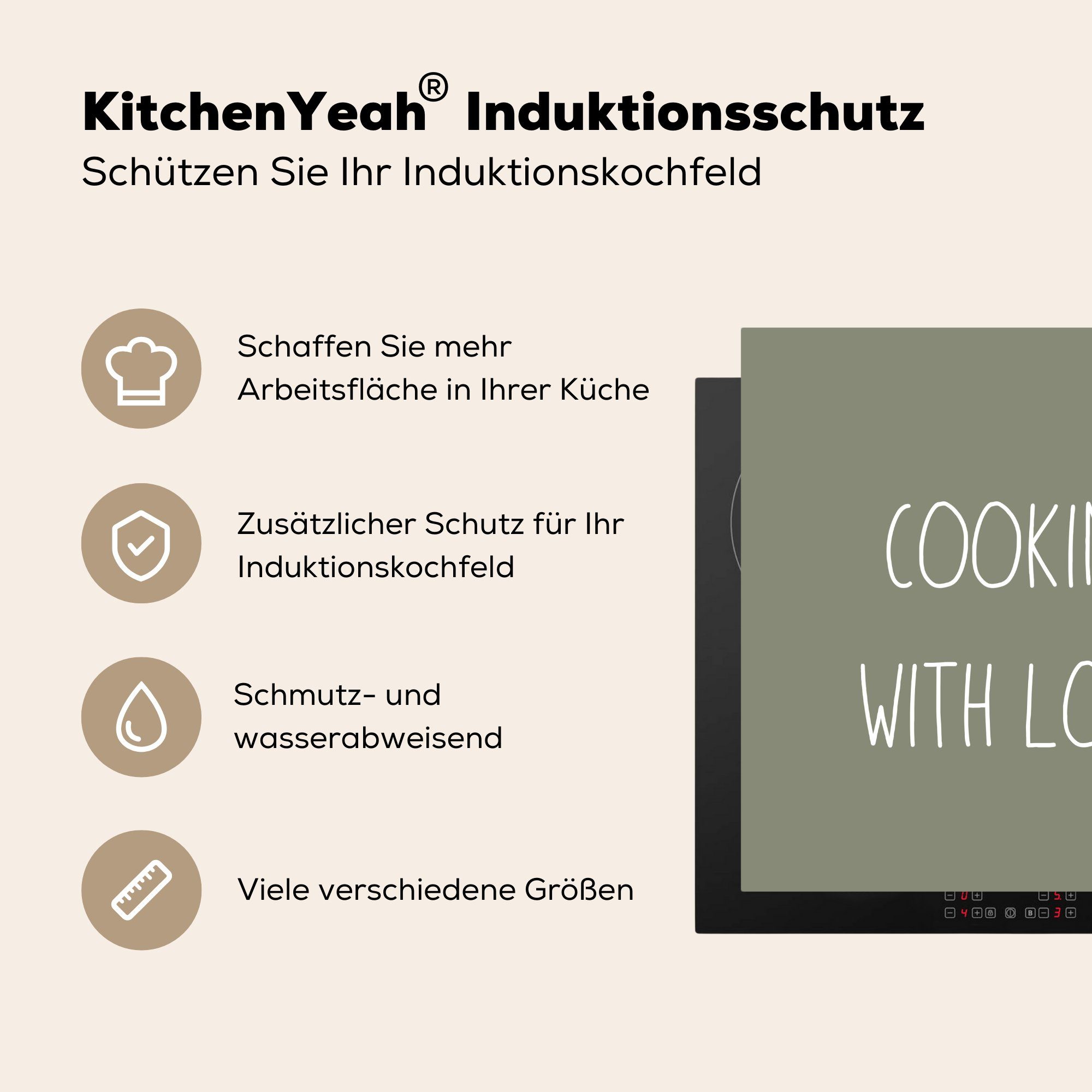 MuchoWow Vinyl, Liebe, tlg), für Sprichwörter - Arbeitsplatte Zitate küche Liebe - - Herdblende-/Abdeckplatte Mit kochen (1 78x78 cm, Ceranfeldabdeckung,