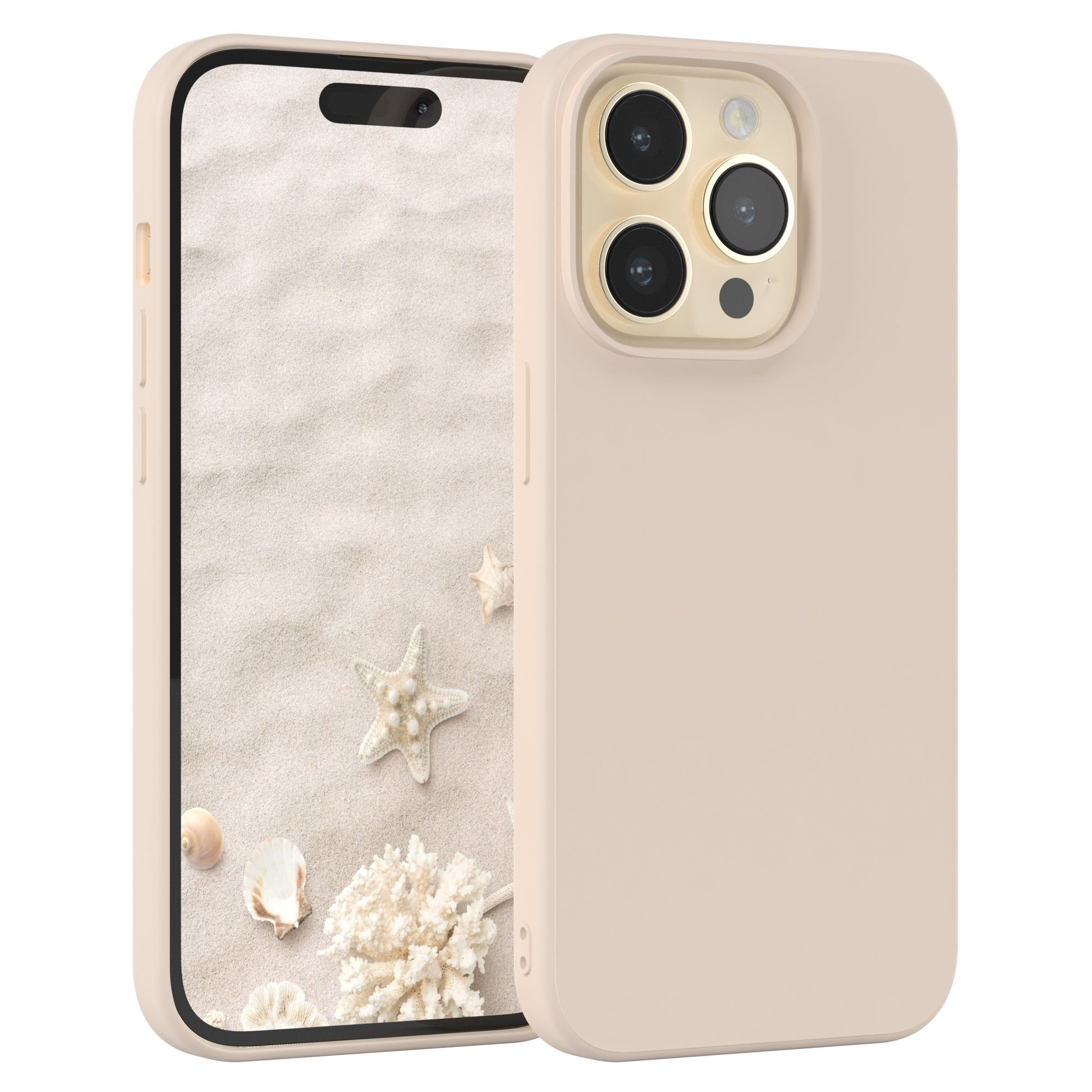 EAZY CASE Handyhülle für Apple iPhone 14 Pro Hülle Silikon 6,1 Zoll, Bumper Case Matt Slimcover Silikonschutzhülle elastisch Taupe / Beige