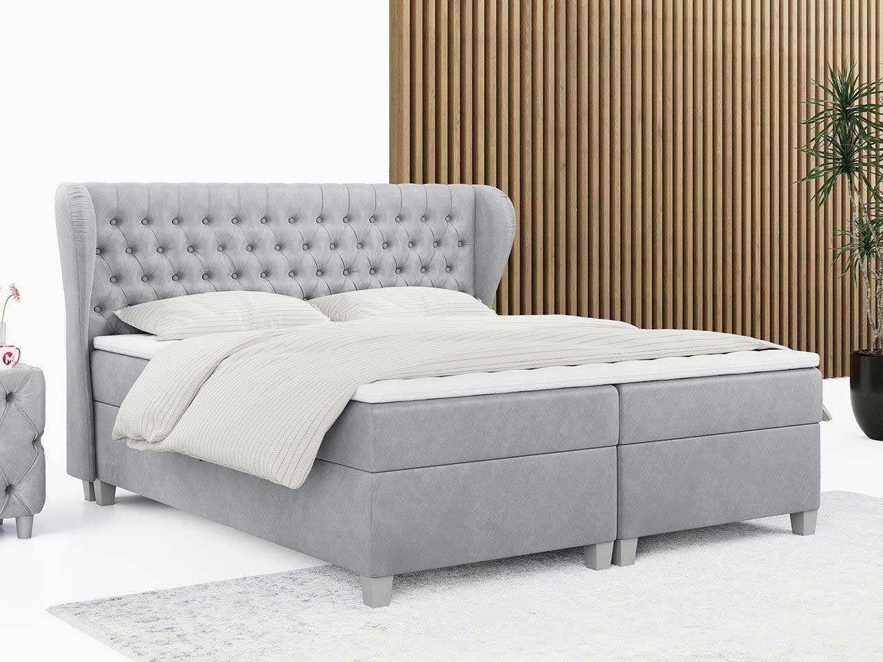 MKS MÖBEL Boxspringbett BURLONE, Deko - Bed Doppelbett mit Multipocket-Matratze