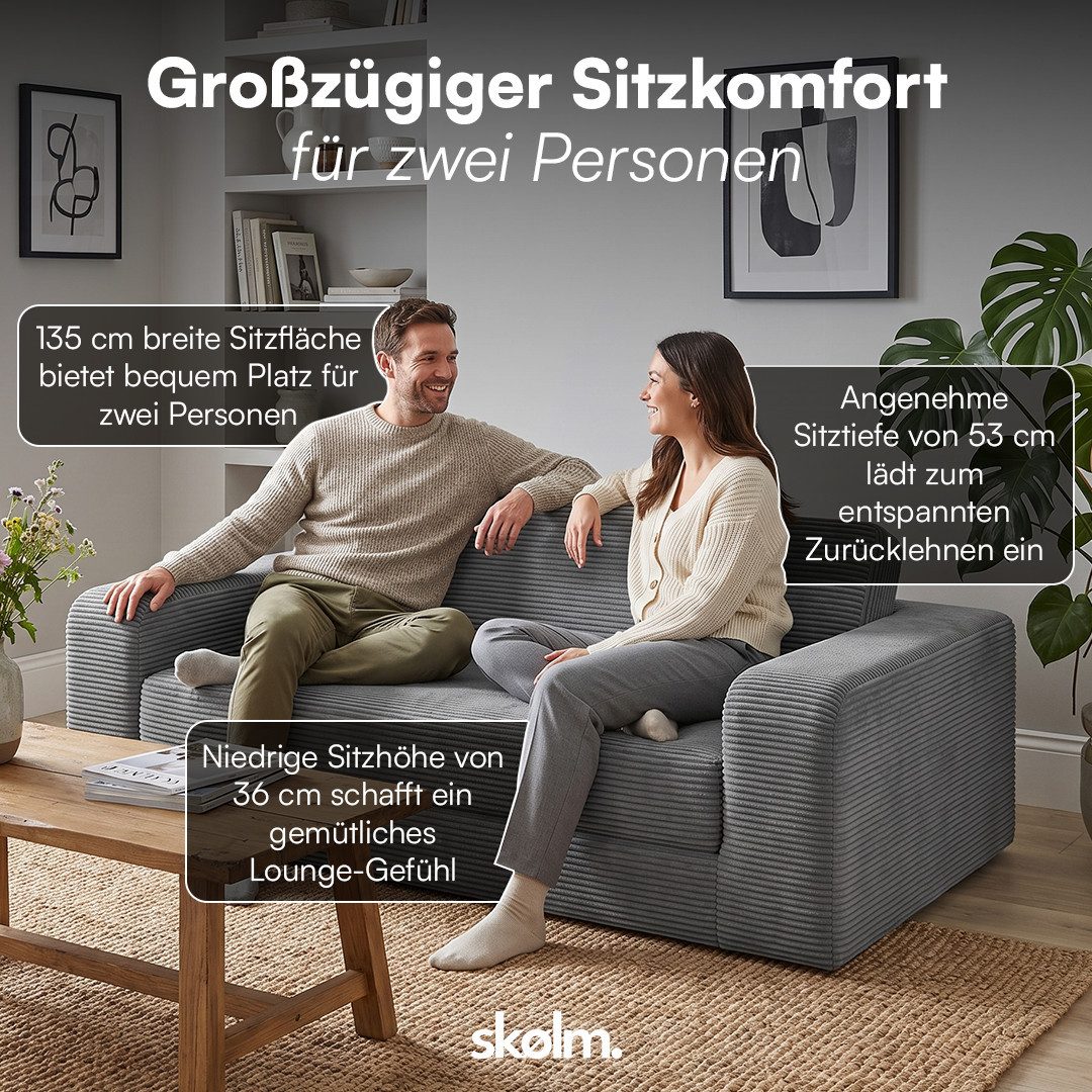 skølm Schlafsofa Laga aus Cord, Sofa 2 Sitzer mit Armlehnen, als Gästebett nutzbar, Dunkelgrau, ausklappbare Schlafcouch 186x135 cm, vakuumiert – ohne Aufbau – Bild 2 von 5