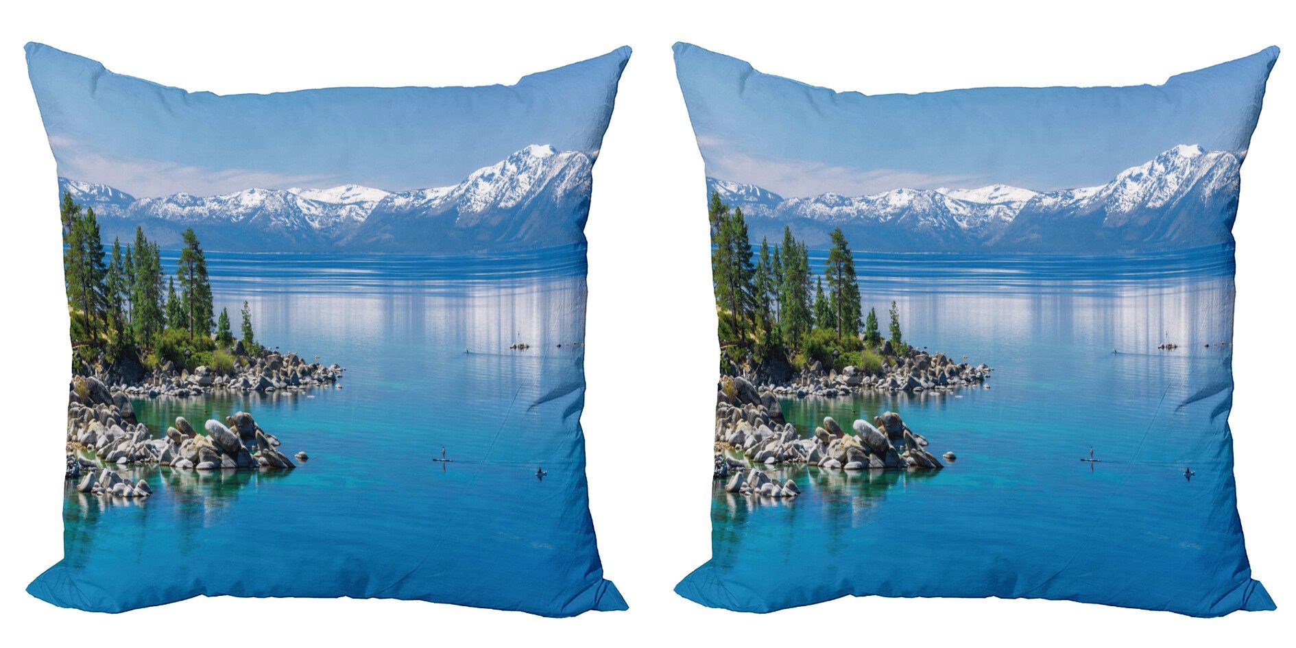 Kissenbezüge Modern Accent Doppelseitiger Digitaldruck, Lake Abakuhaus Water Blue (2 Stück), Landschaft Tahoe
