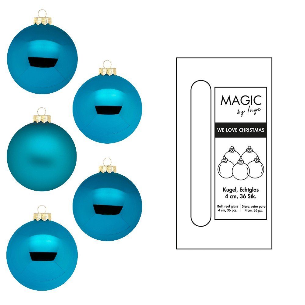 MAGIC by Inge Weihnachtsbaumkugel, Weihnachtskugeln Glas 4cm 36 Stück - Deep Blue