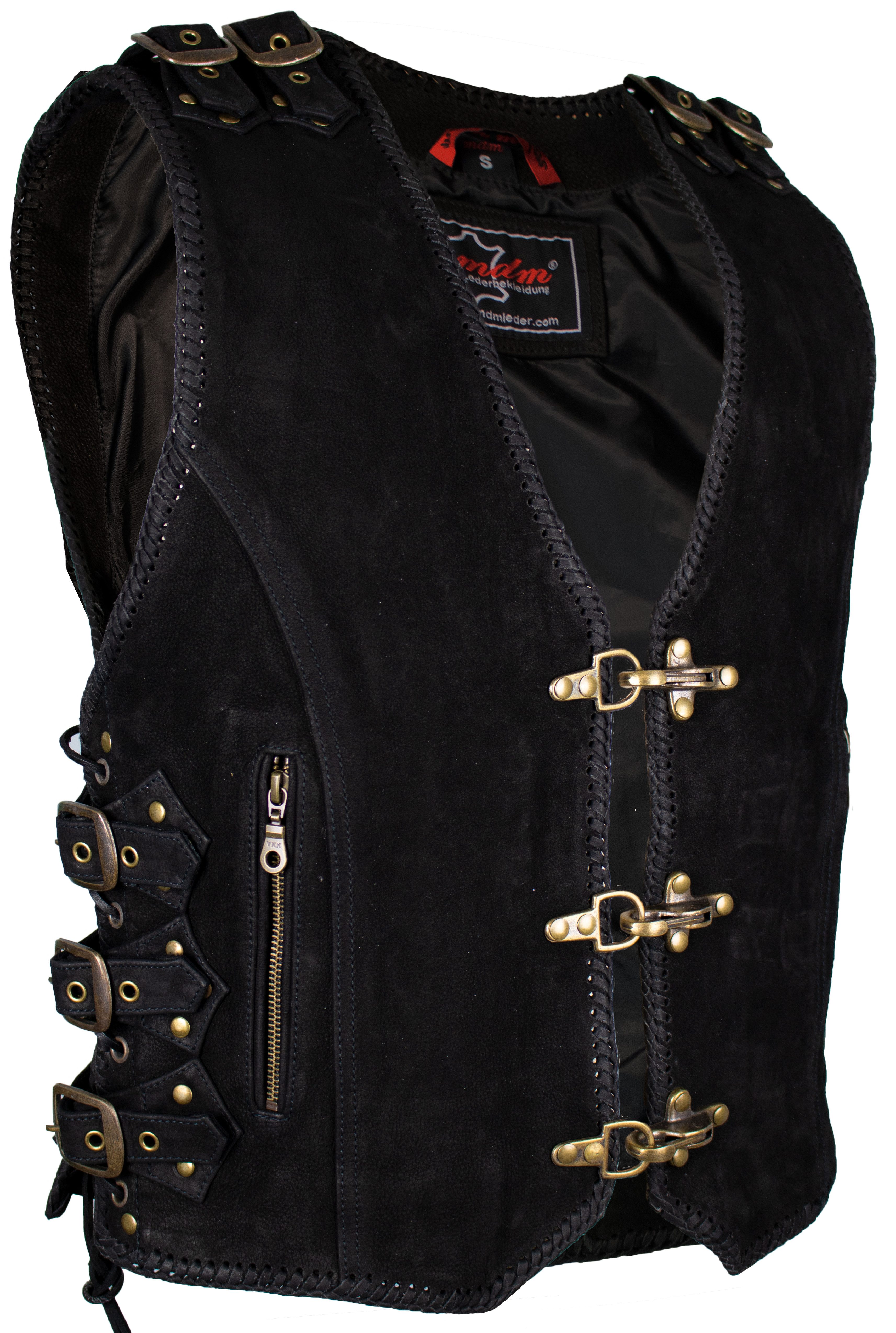 MDM Motorradweste Herren Biker Chopper Lederweste Büffelleder, Schnallen Verschluss