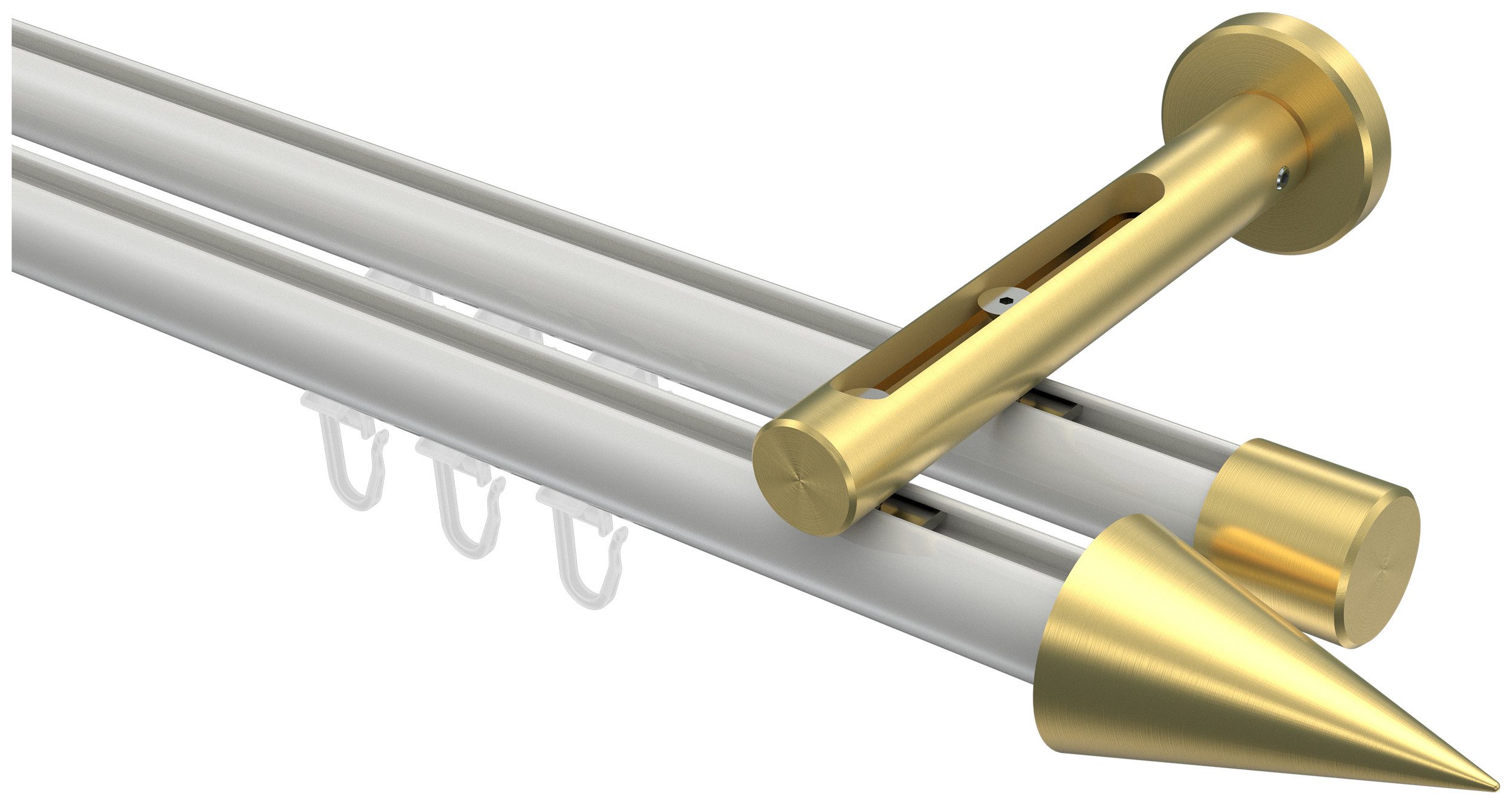 INTERDECO Innenlaufschiene Siteno Savio, Ø 20 mm, 2-läufig, Fixmaß, kürzbar, Wandmontage, Aluminium, Weiß / Messing-Optik / Bicolor
