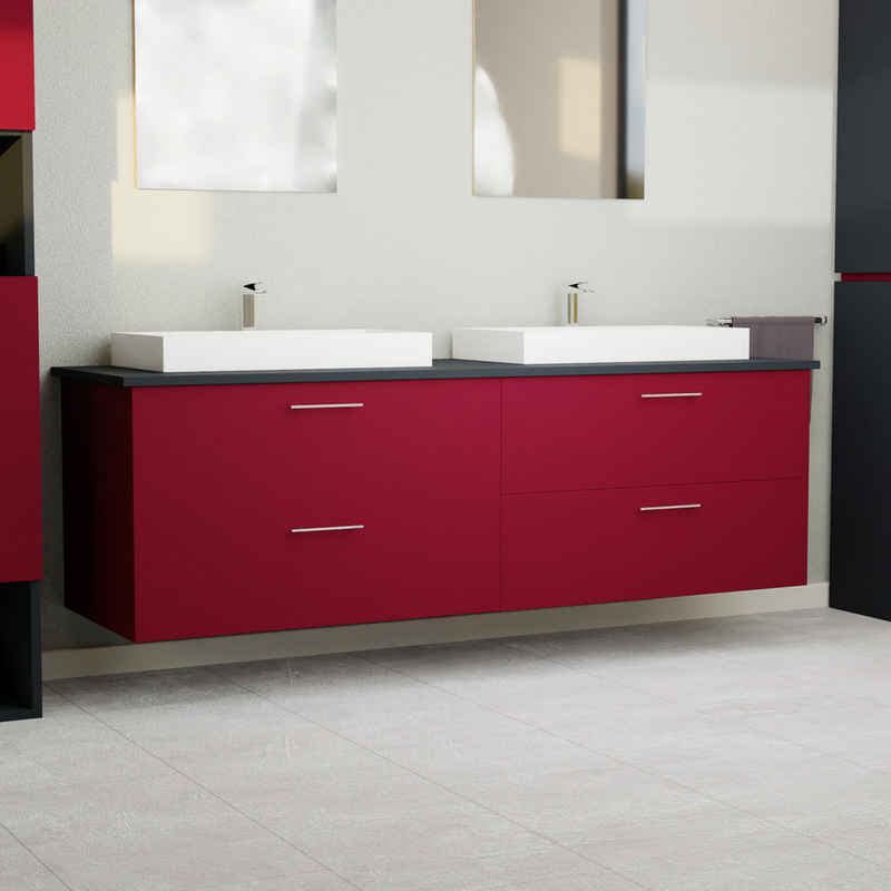 GARLIVO Waschbeckenunterschrank GLA-160 mit Schubladen, Badezimmer Waschtischunterschrank, Rot Breite 160 cm, Soft-Close, Push-to-Open/ Tip-On, Hängend