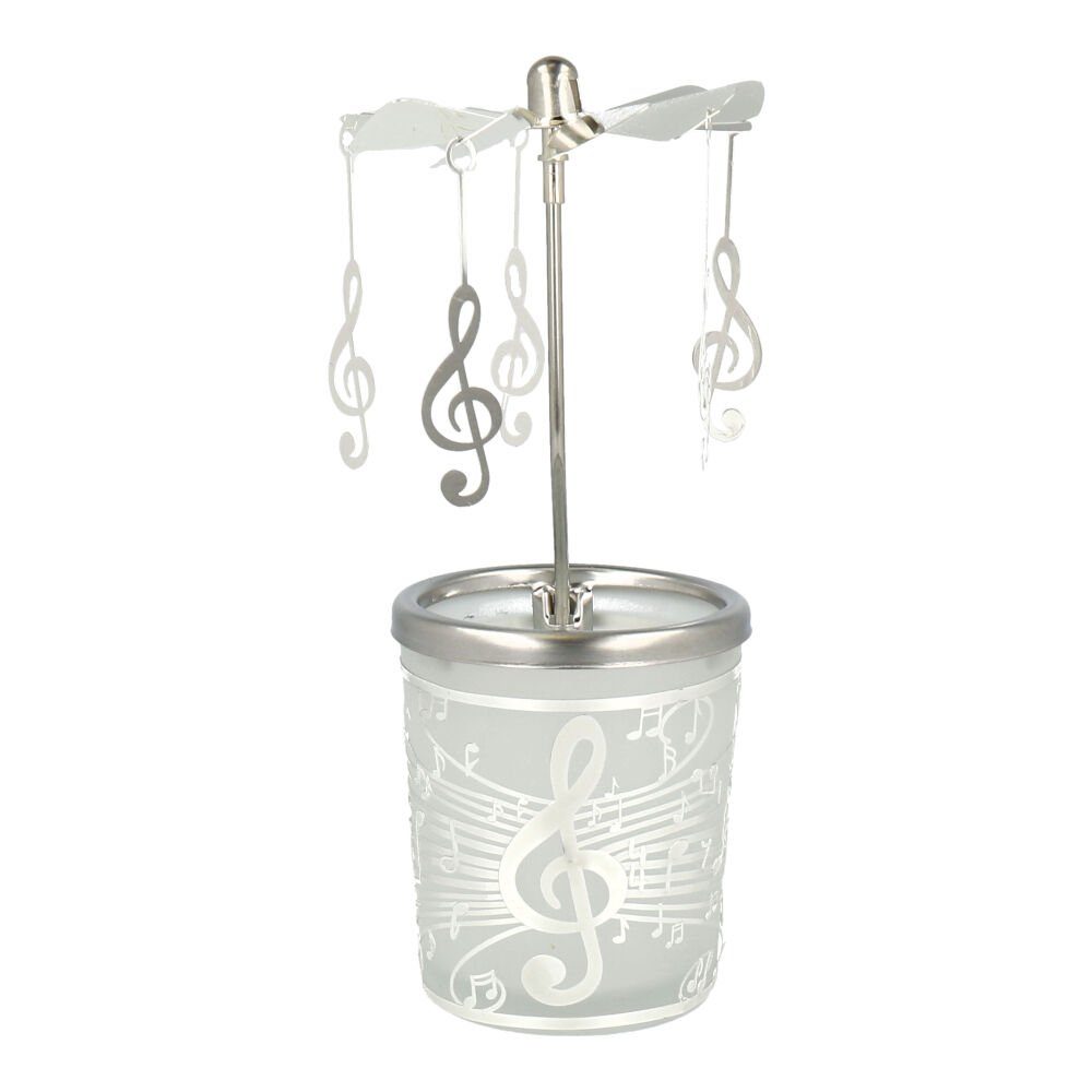 mugesh Tischkerzenhalter Windlicht Glas-Karussell mit Violinschlüssel, für Musiker