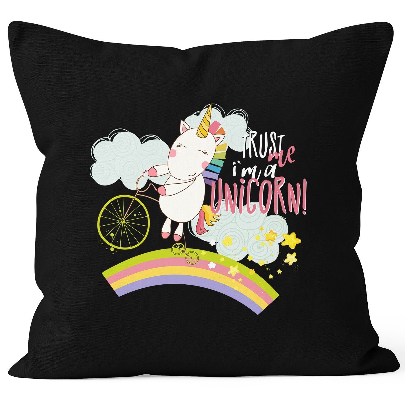 MoonWorks Dekokissen Kissenbezug Einhorn Spruch MoonWorks® Sprüche me Baumwolle 40x40 schwarz I´m a Trust Unicorn Deko-Kissen Kissen-Hülle