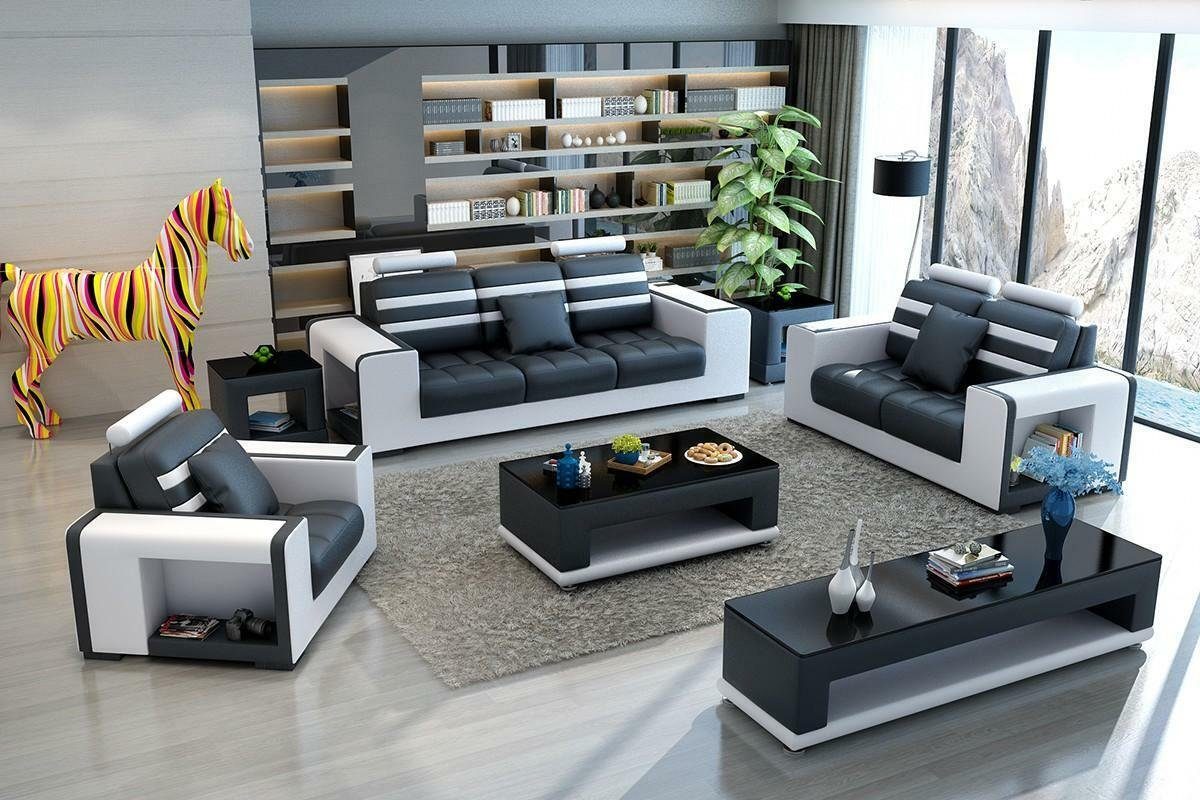 JVmoebel Sofa Moderne Couchgarnitur 3+2+1 Sitzer Couchtisch+Sideboard, Made in Europe Weiß