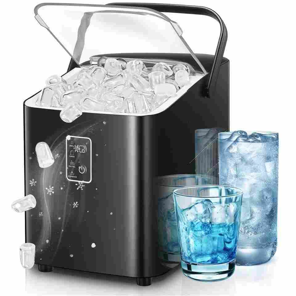 FOHERE Eiswürfelmaschine Eiswürfel in 5 Minuten, Selbstreinigender Mini Eiswürfelbereiter, 14KG in 24 Stunden, 2 Eiswürfel Größen für Küche, Büro, Bar und Party