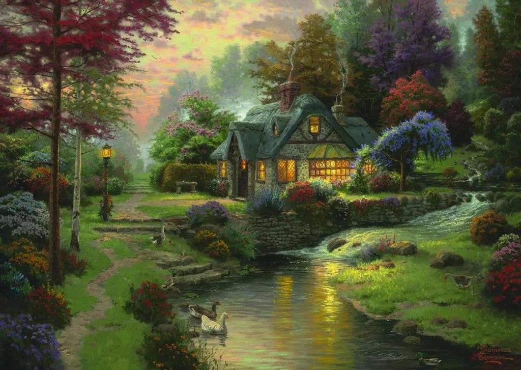 Schmidt Spiele Puzzle Thomas Kinkade, Friedliche Abendstimmung, 1.000 Teile günstig online kaufen