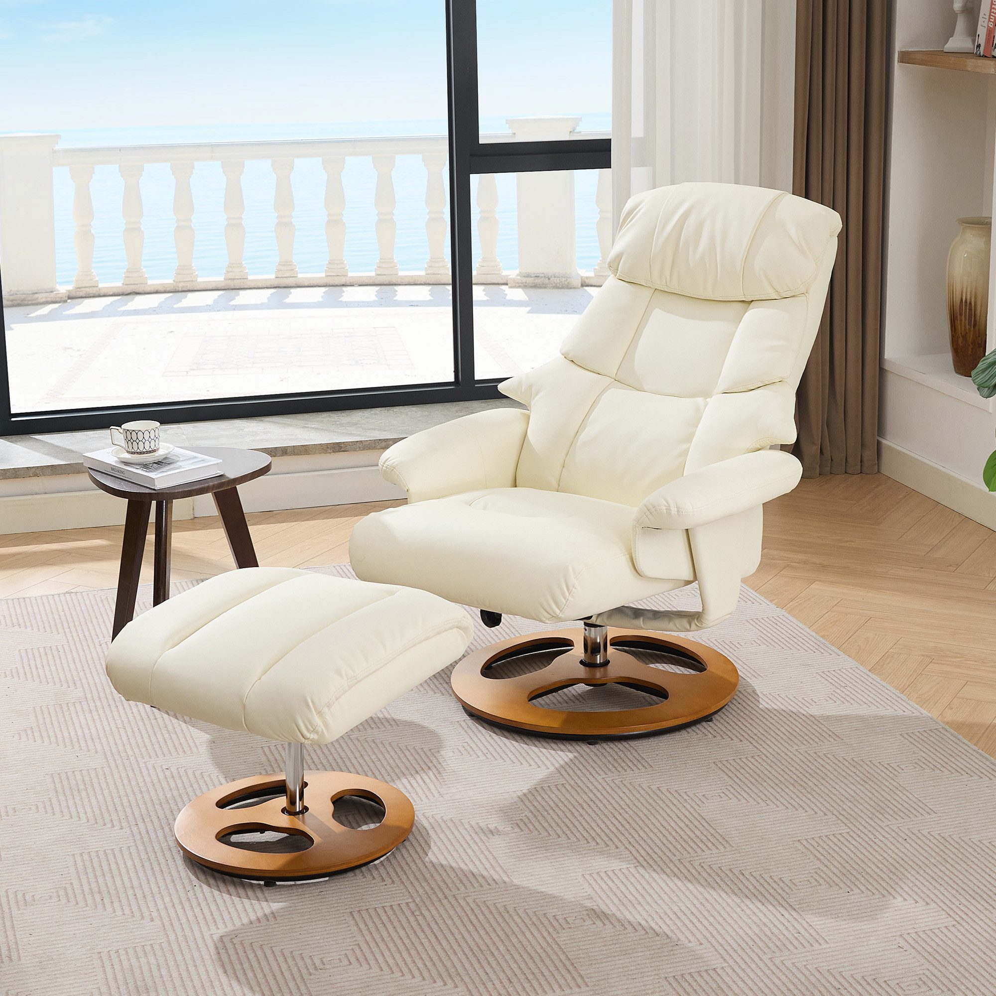 Odikalo Chaiselongue Relaxsessel Freizeitstuhl Polsterstuhl mit Massage und Wärme, Komfortabler Relaxsessel mit Schlaffunktion Liegefunktion & Hocker 360° drehbar Chenille-Stoff