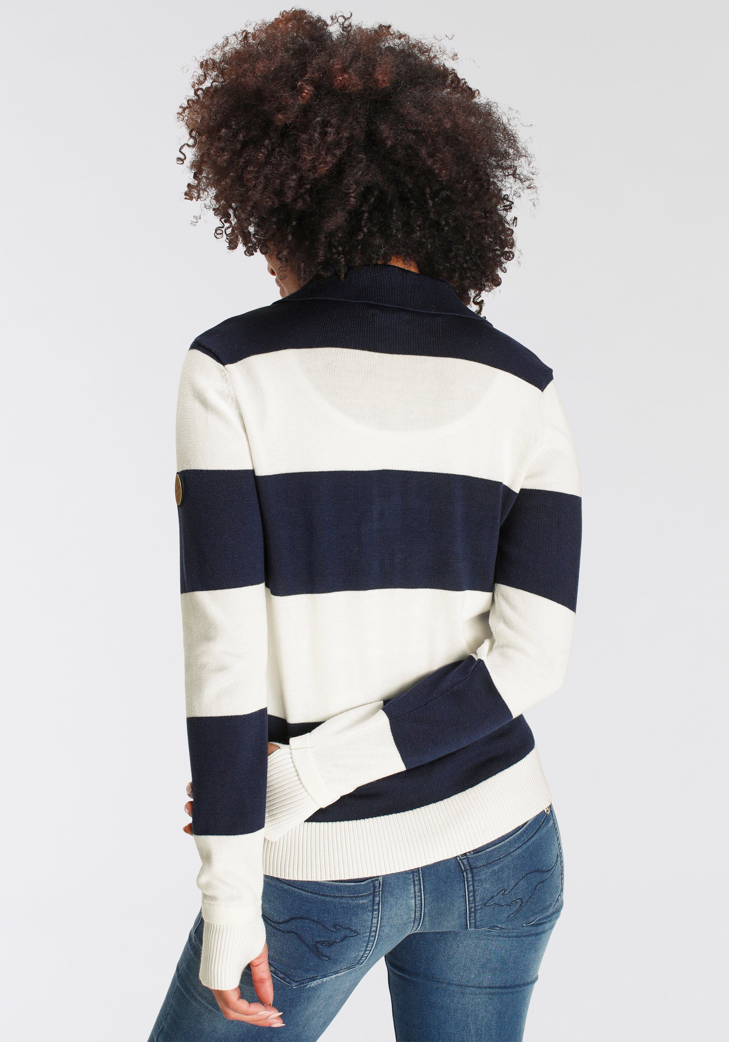 KangaROOS Polokragenpullover mit modischer Knopfleiste & maritimen Blockstreifen