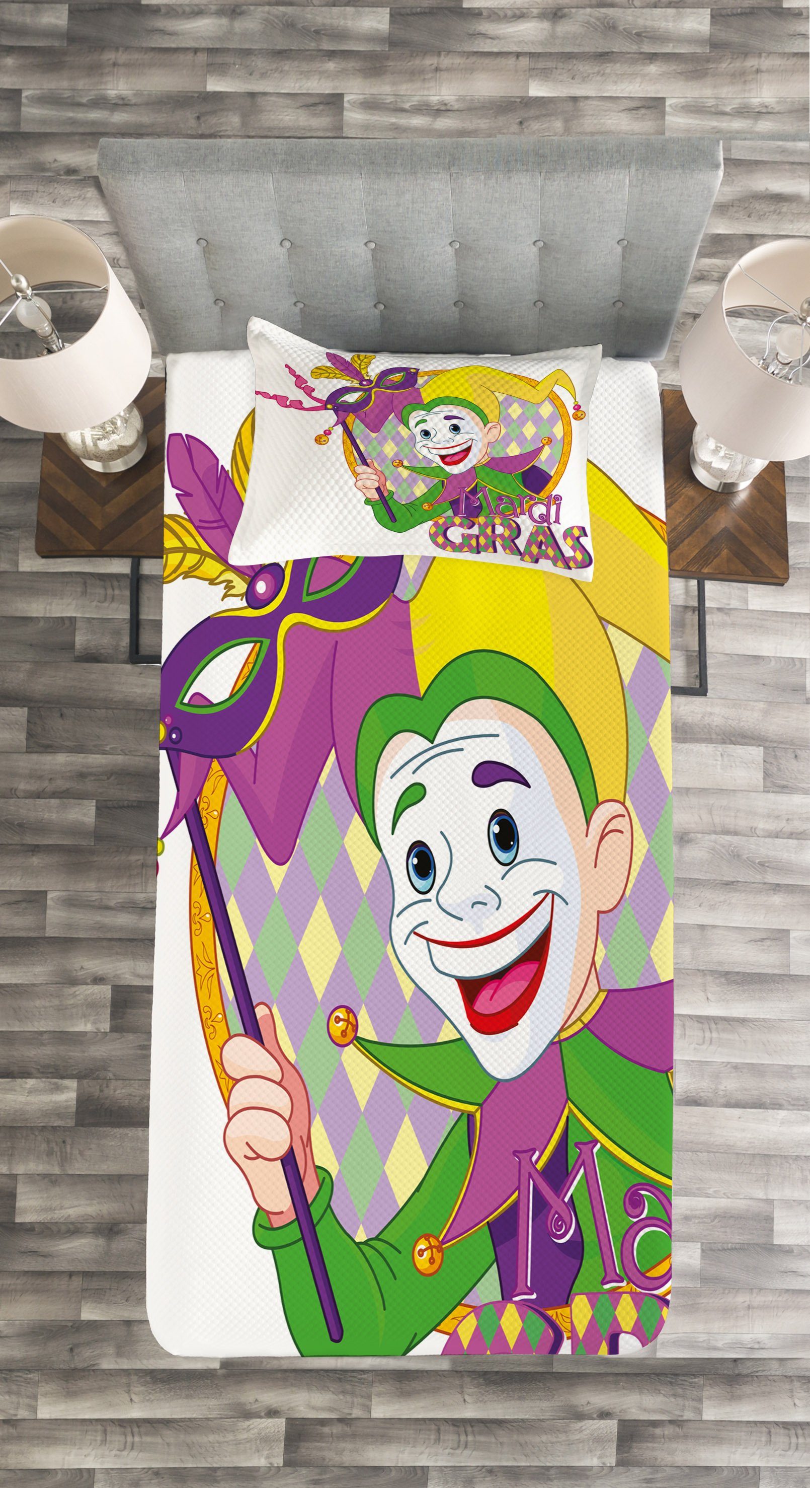 Kissenbezügen Waschbar, Tagesdecke Karneval Set Jester Cartoon Mask mit Abakuhaus,