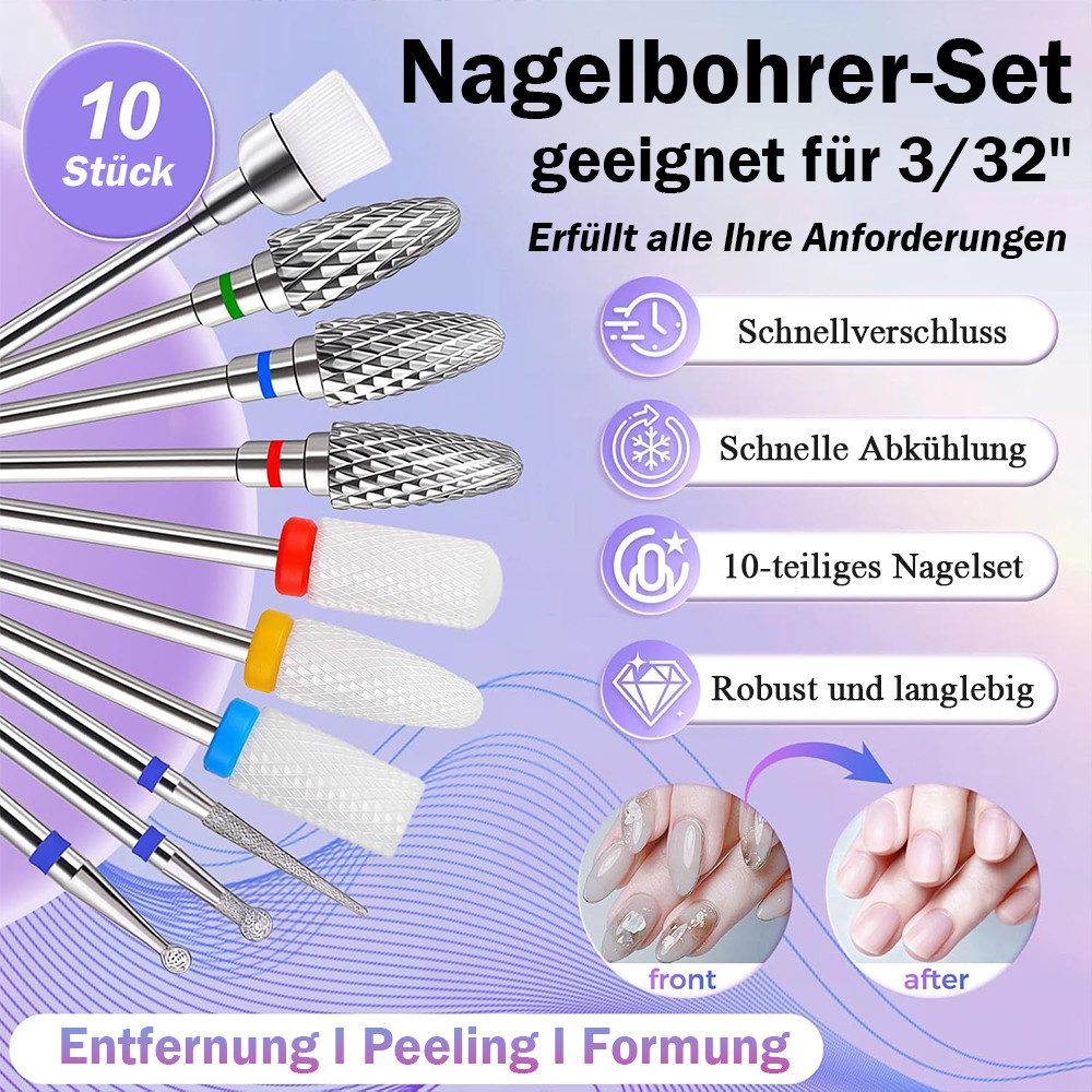 TUWENA Nageldesign Zubehör 10PCS Nagelfräser Aufsätze, 3/32 Zoll Professionelle Nagelfräser Bits, 10-tlg., für Maniküre/Pediküre/Cuticle/Gel-Polishing