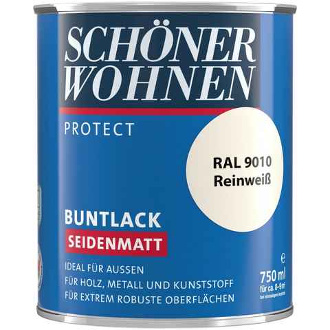 SCHÖNER WOHNEN FARBE Lack Protect Buntlack, 750 ml, reinweiß RAL 9010, seidenmatt, ideal für außen