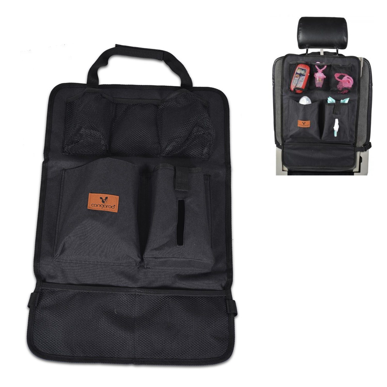 Taschen mit schwarz Rückenlehnenschutz Organizer Organizer Cangaroo für Reise Auto-Rückenlehnentasche Auto mit Taschen (1-tlg),