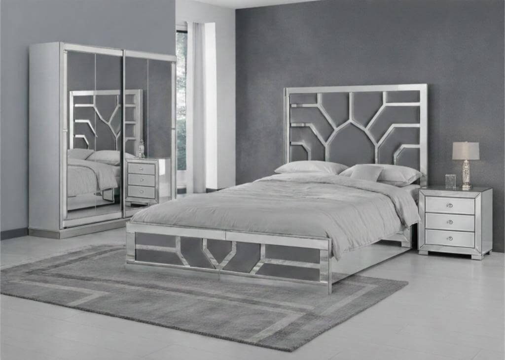 JVmoebel Schlafzimmer-Set Modernes Schlafzimmer-Set mit Bett, Nachtisch und Kleiderschrank, (3-tlg), Made in Europa
