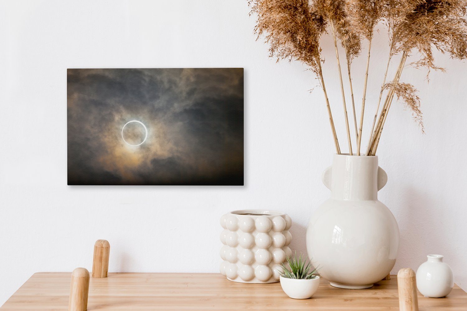 OneMillionCanvasses® Leinwandbild Ringförmige Sonnenfinsternis Aufhängefertig, St), Wanddeko, (1 Leinwandbilder, in 30x20 Wandbild cm Japan