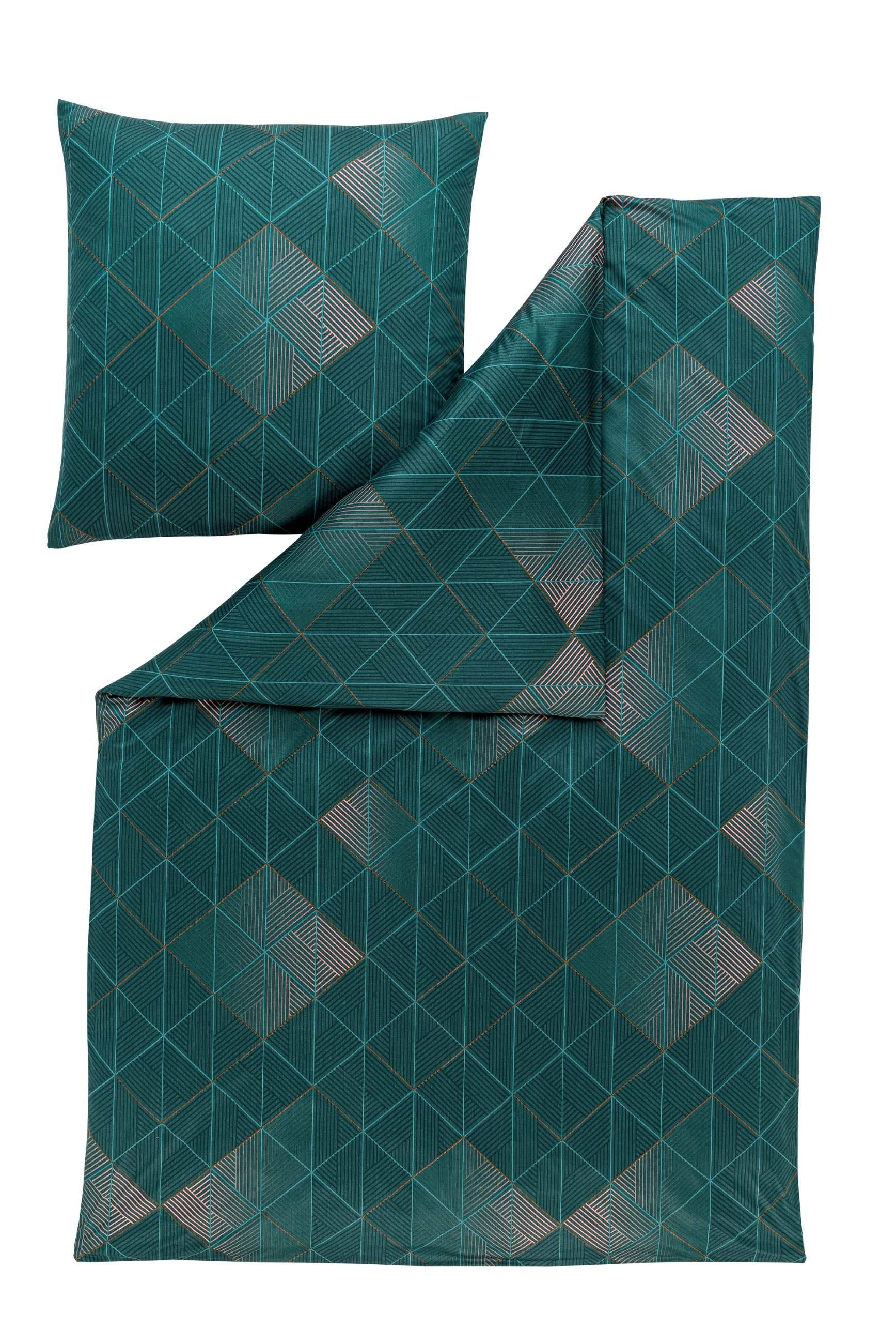 Estella Bettwäsche Estella Mako Jersey Bettwäsche 135x200 Taro blautanne Dreiecke Streife, Mako-Jersey, 2 teilig