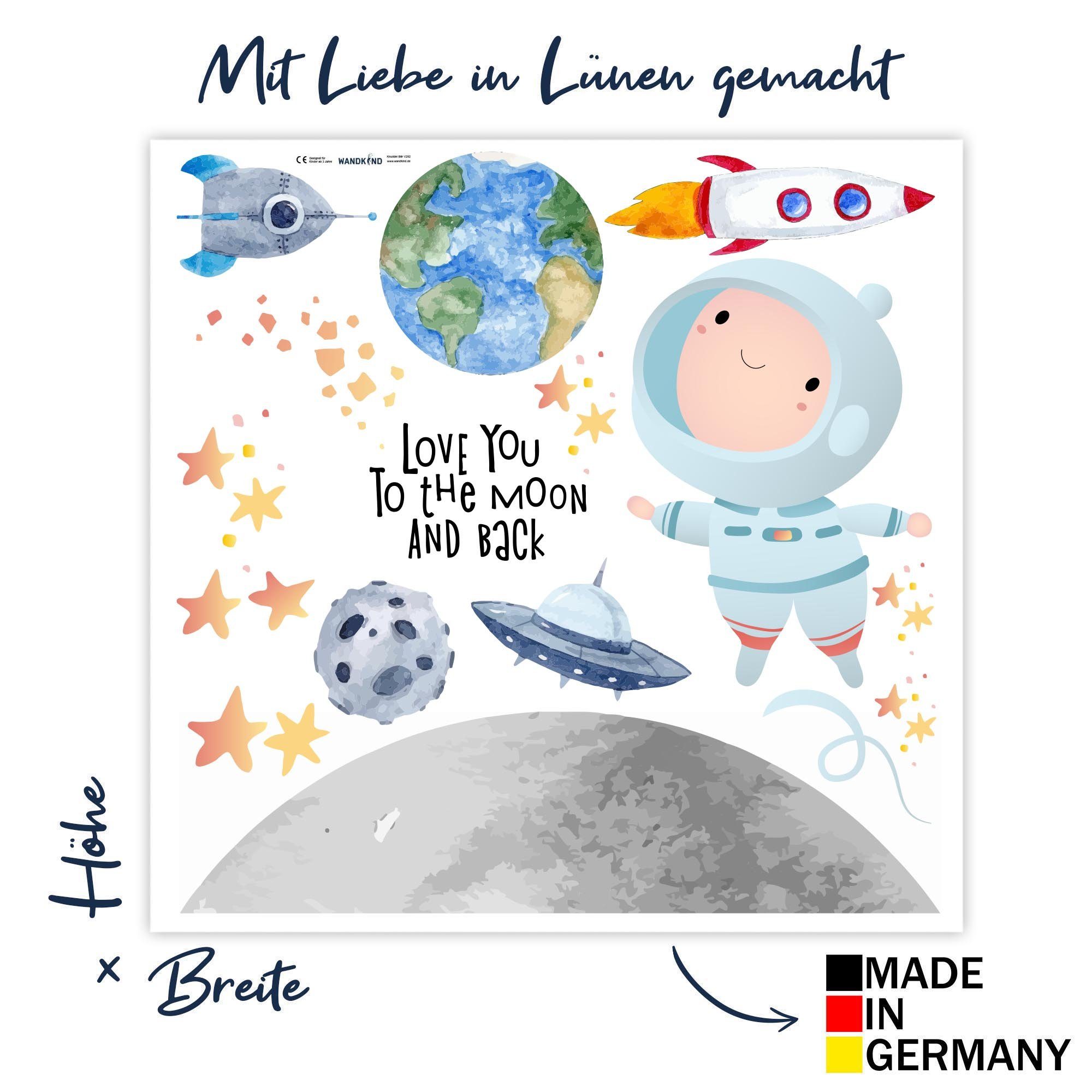 WANDKIND Wandtattoo Astronaut Weltraum Rakete Mondreise Erde V295, Selbstkl günstig online kaufen