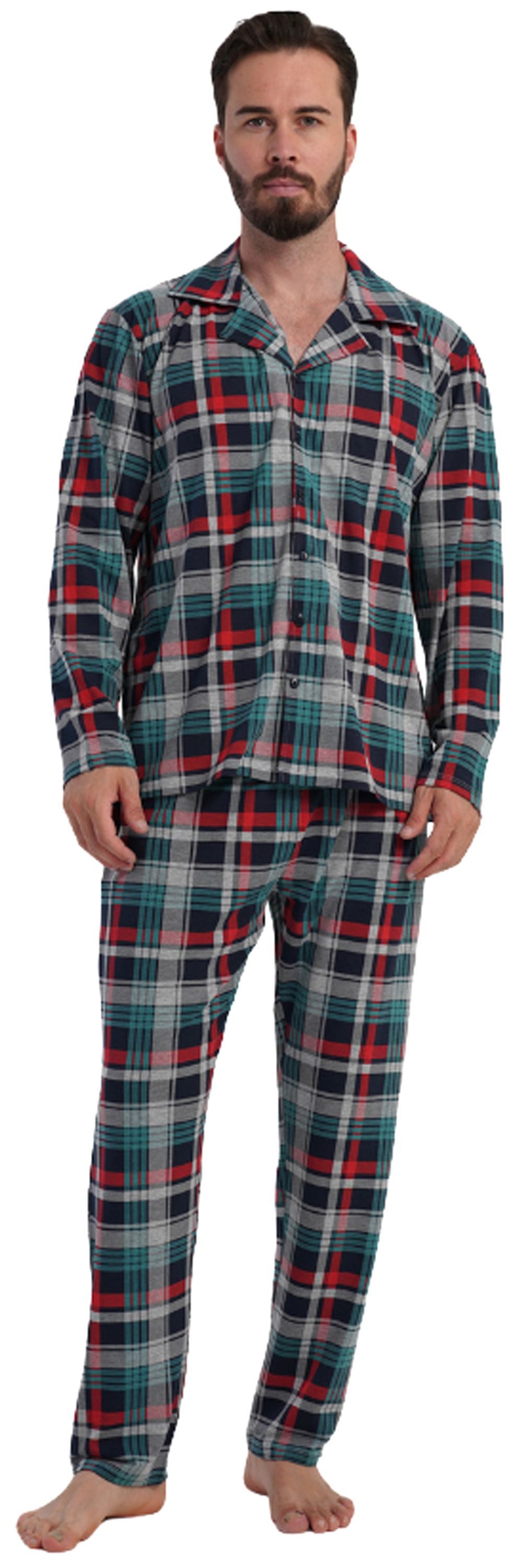 Vienetta Schlafanzug Man (Set, 2 tlg., 2-teilig) Herren Pyjama lang Langarm geknöpft Baumwolle