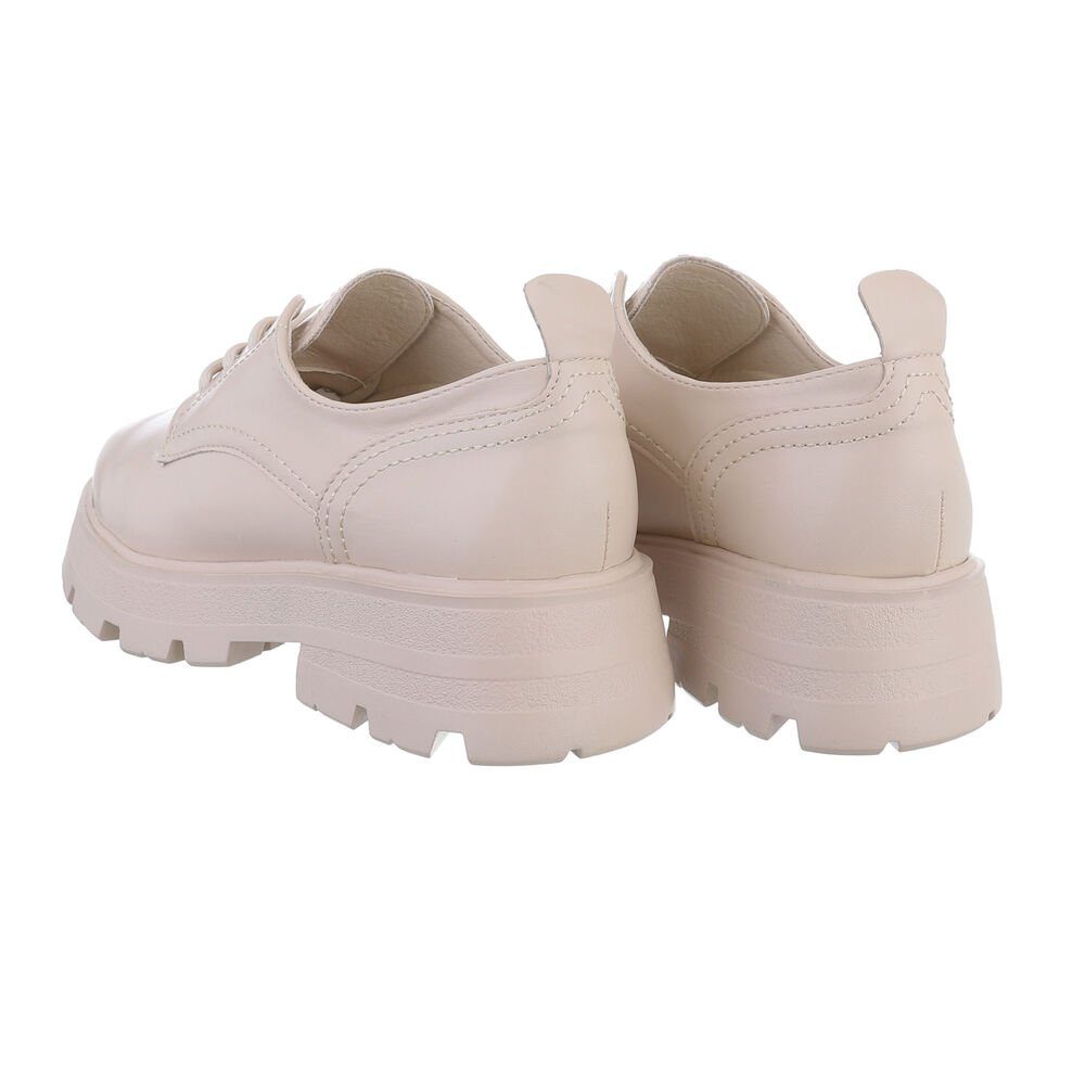 Ital-Design Damen Schnürschuhe Freizeit Schnürschuh Blockabsatz Schnürer in Beige