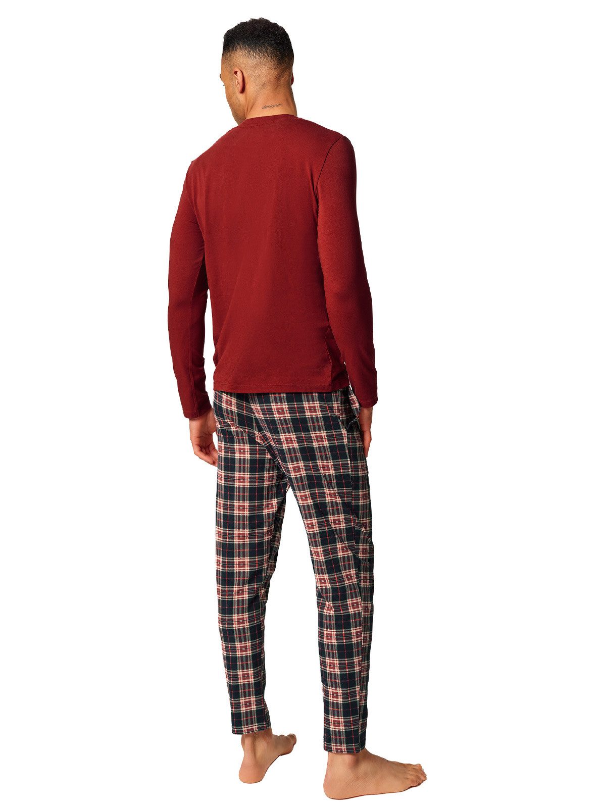 Skiny Pyjama Herren Pyjama lang Slumberline (Stück, 1 tlg) Hautfreundlich, elastischer Bund, Kariert, Basic