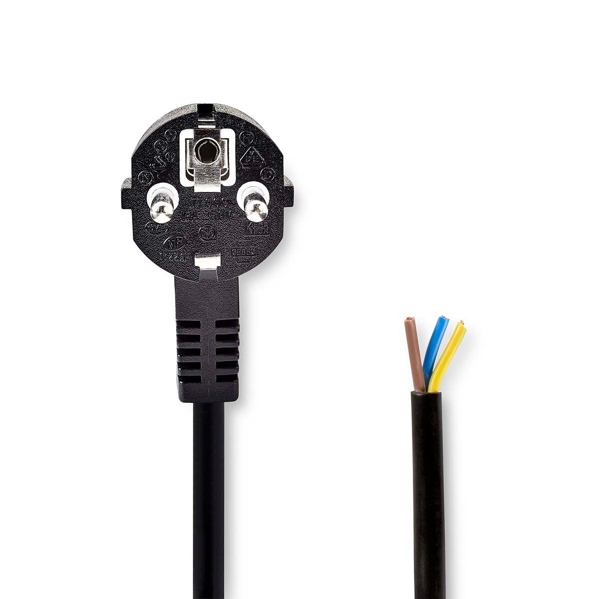 Nedis CEGL10700BK30 Stromkabel, Stromkabel, Stromkabel (300 cm), Schutzkontaktstecker gewinkelt, offenes Ende, für Reparaturen.