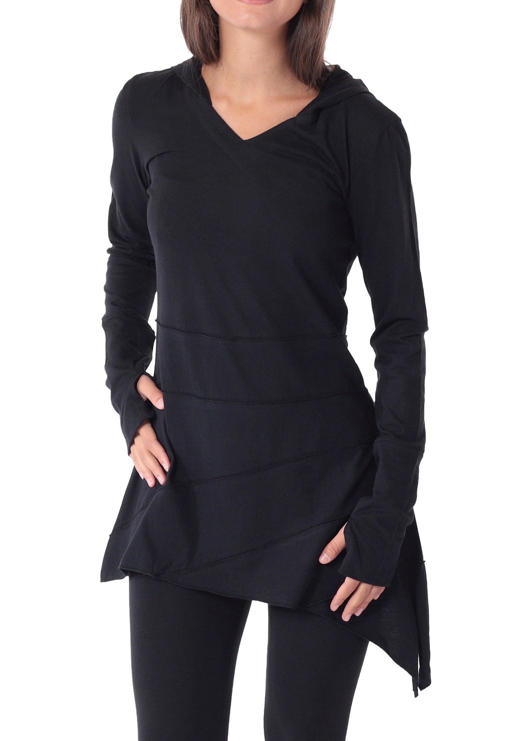 PUREWONDER Tunikakleid Sommerkleid aus leichtem Jersey Tunika mit Zipfelkapuze Schwarz