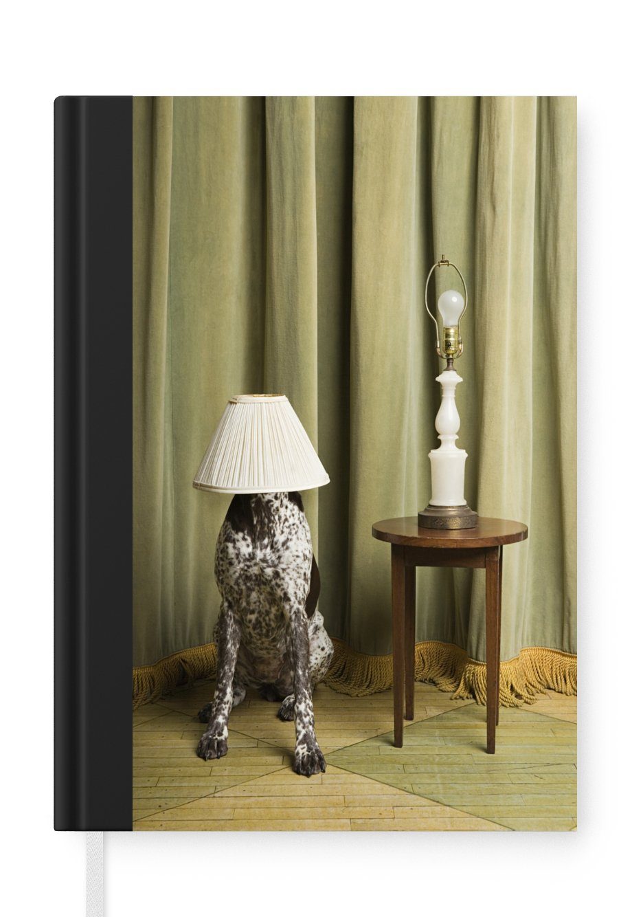 MuchoWow Notizbuch Hund mit einem Lampenschirm auf dem Kopf, Journal, Merkzettel, Tagebuch, Notizheft, A5, 98 Seiten, Haushaltsbuch
