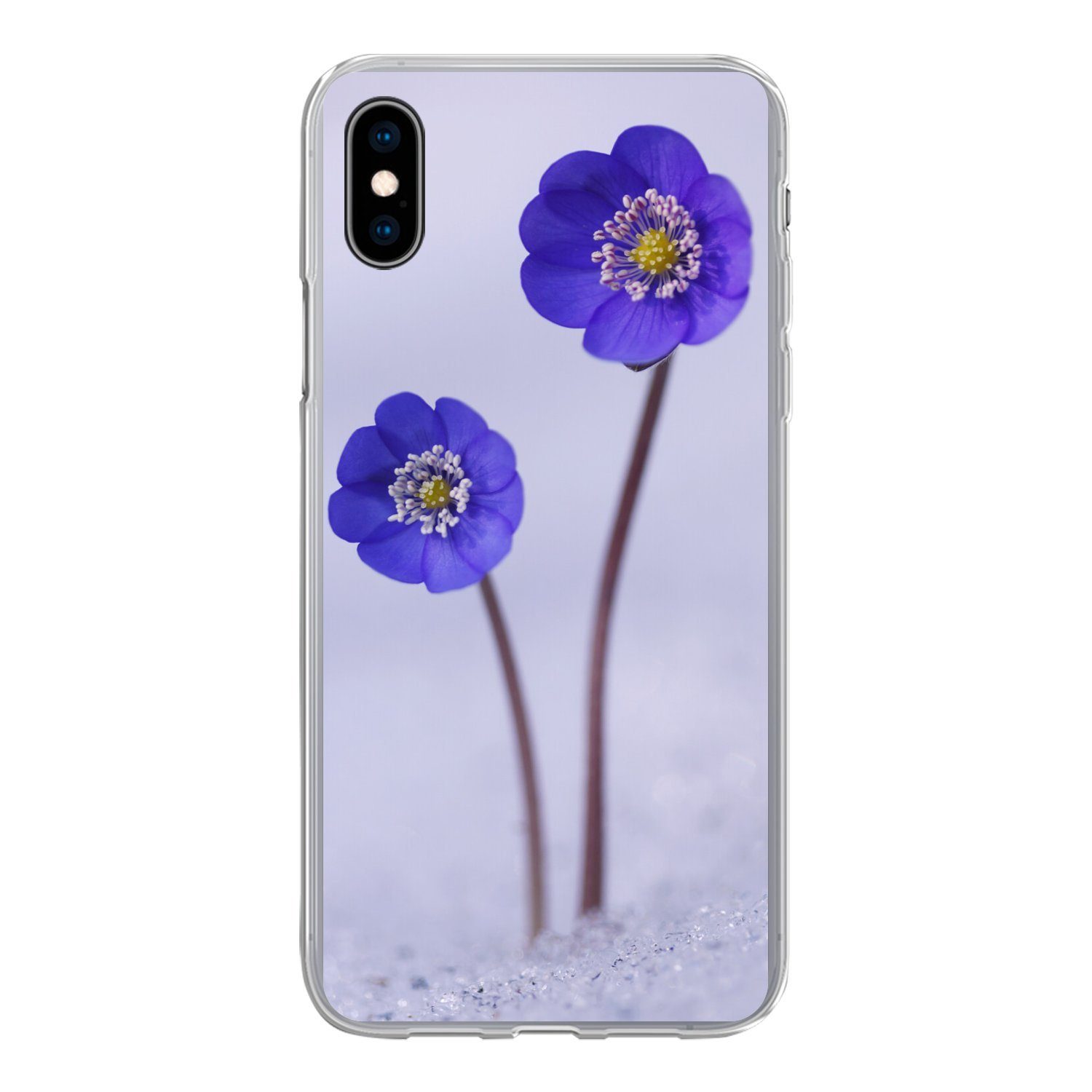 MuchoWow Handyhülle für Apple iPhone XS Blumen - Schnee - Lila, Smartphone-Bumper, Print, Handy Schutzhülle Dünn