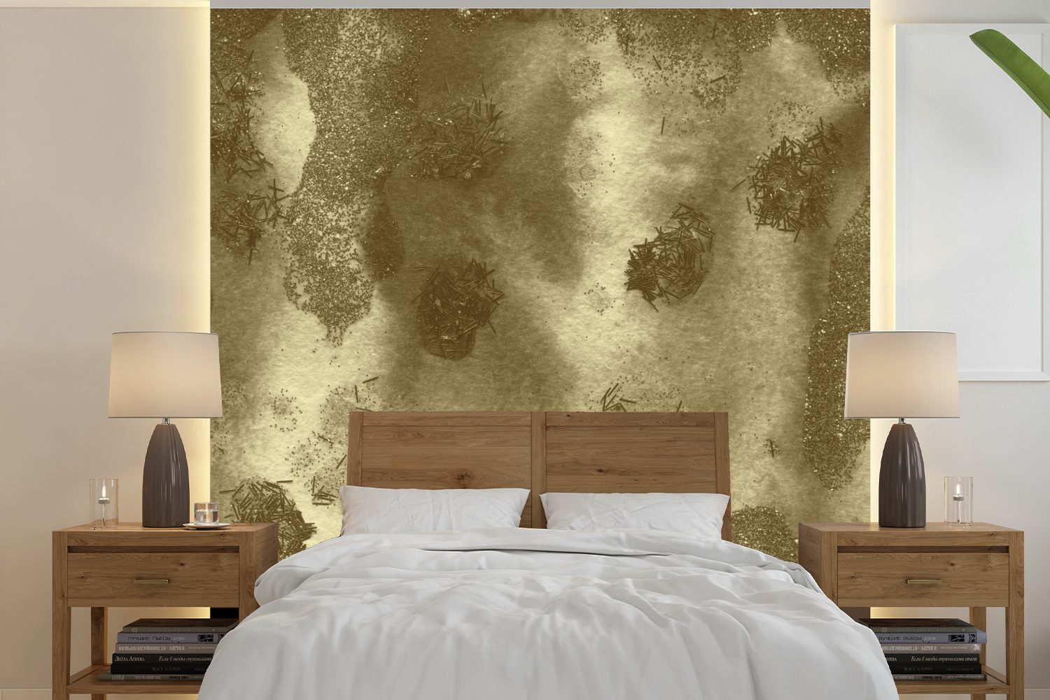 MuchoWow Fototapete Gold - Abstrakt - Farbe, Matt, bedruckt, (5 St), Vinyl Tapete für Wohnzimmer oder Schlafzimmer, Wandtapete