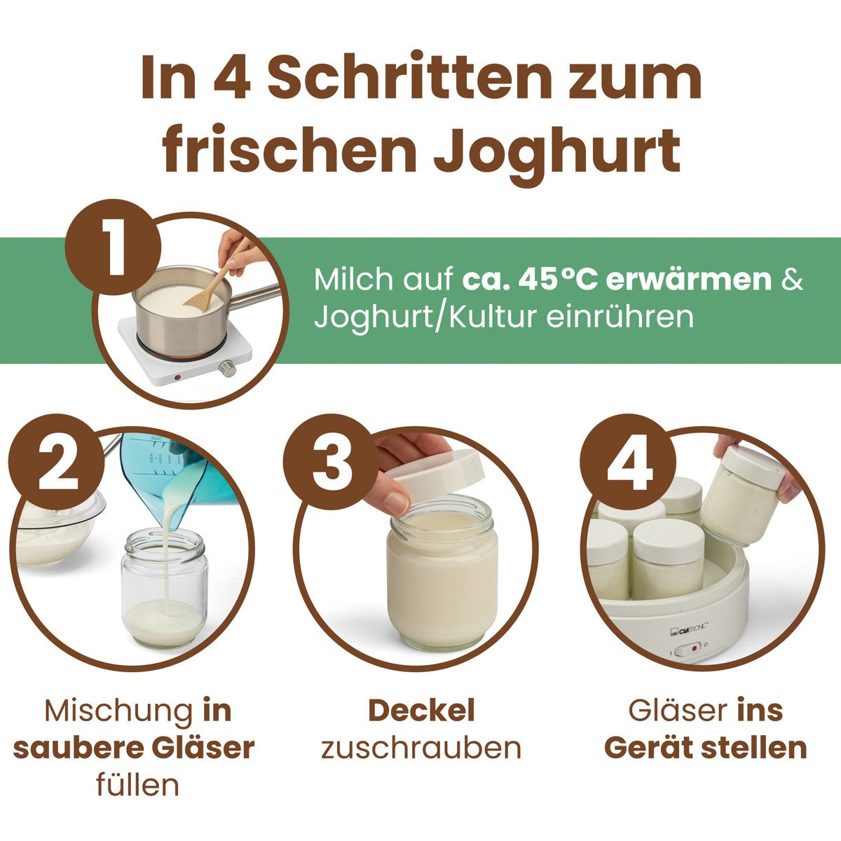 CLATRONIC Joghurtbereiter JM 3344, Joghurtbereiter, inkl. 7 Gläser