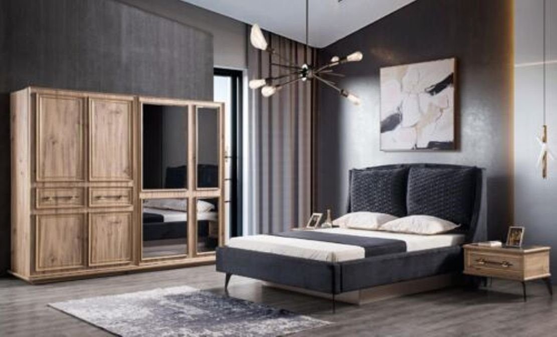 Schlafzimmer-Set Set (4-St) 2 Schlafzimmer Nachttische modernes 4-teilig Kleiderschrank, Bett JVmoebel