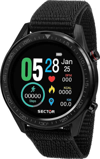 Sector Sector Herren Armbanduhr Analog-Digit Smartwatch, Analog-Digitaluhr, Herren Smartwatch rund, groß (ca. 45mm), Silikonarmband schwarz, Sport