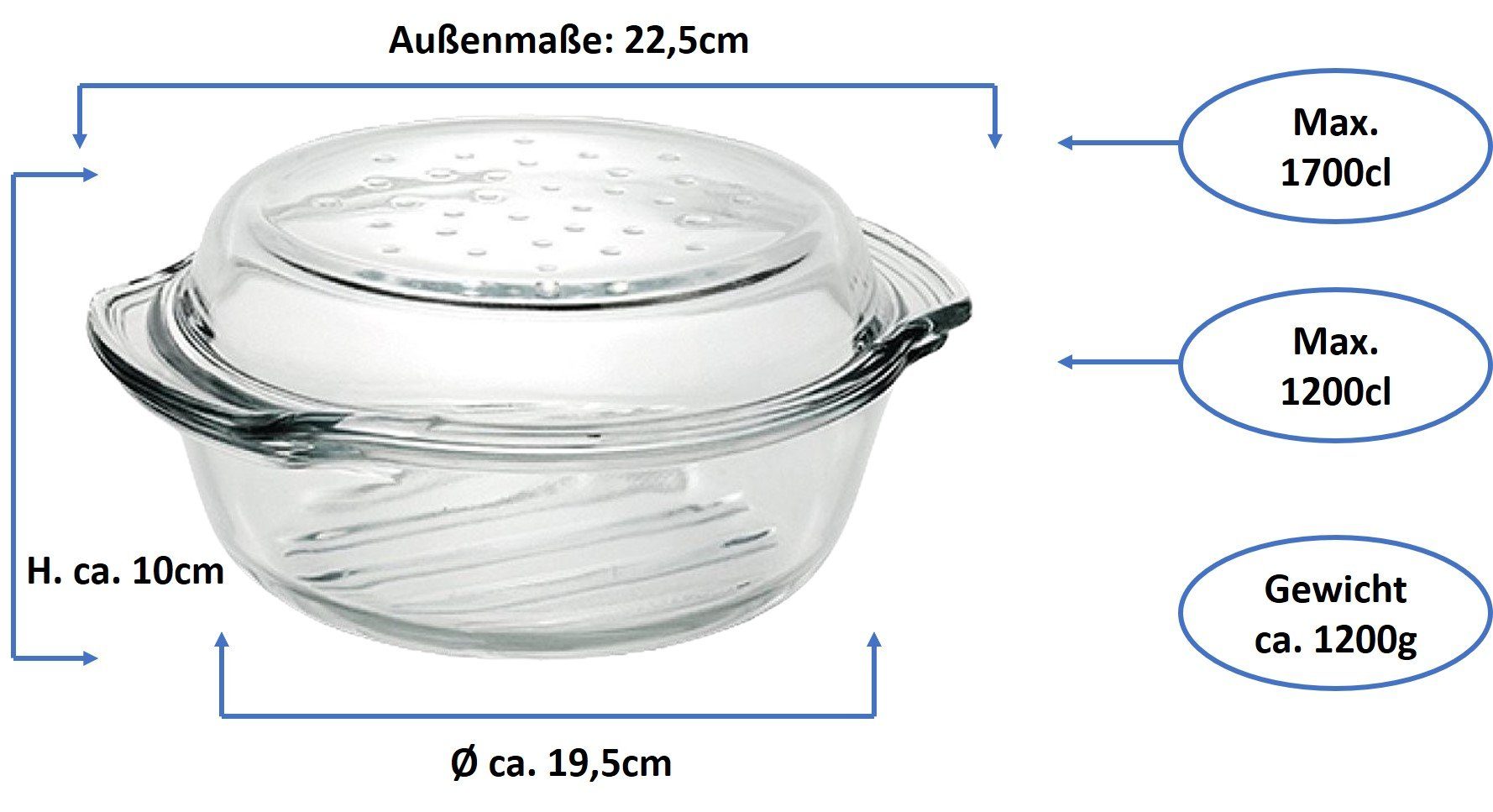 Emilja Auflaufform 1,7L Deckel Grill Drop & Auflaufform mit Glas