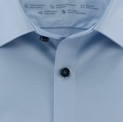 Businesshemd bequemer Jersey-Qualität OLYMP slim No. hellblau in super Six
