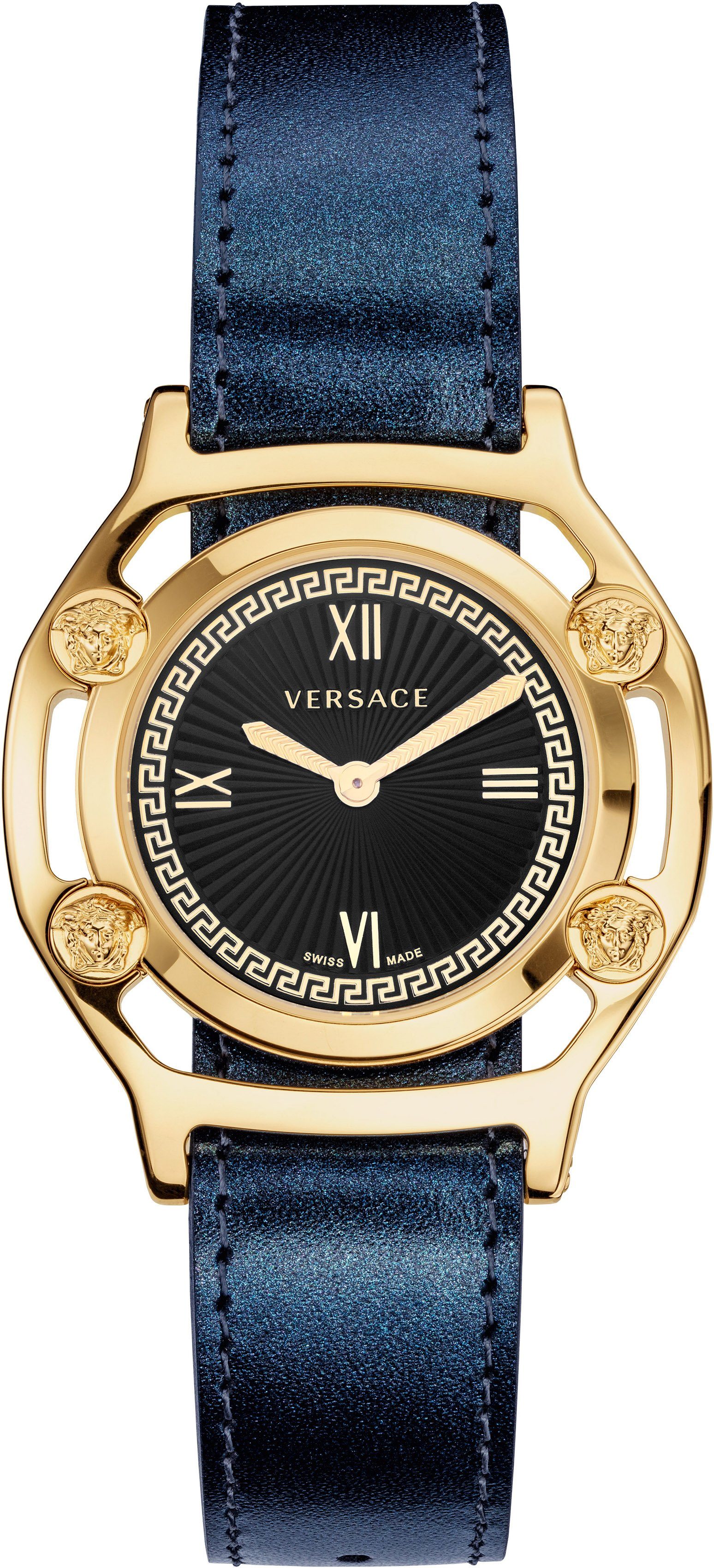 Damen Uhren Versace Schweizer Uhr Medusa Frame, VEVF00820, (Set, 2-tlg., Uhr mit Lederband und Seidentuch)