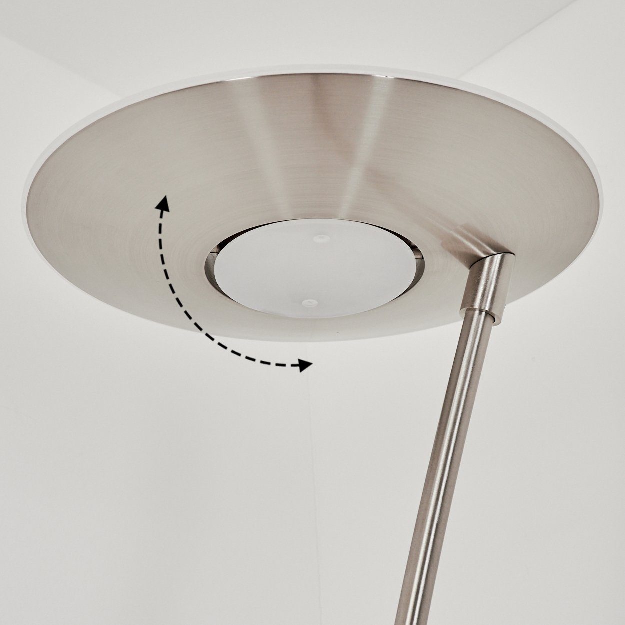 hofstein Stehlampe »Sommati« moderne Stehlampe beweglicher 4000 Gehäuse aus Metall/Kunststoff Deckenfluter, Tastdimmer mit am Kelvin, Schirm, Bodenlampe Nickel-matt/Weiß, in