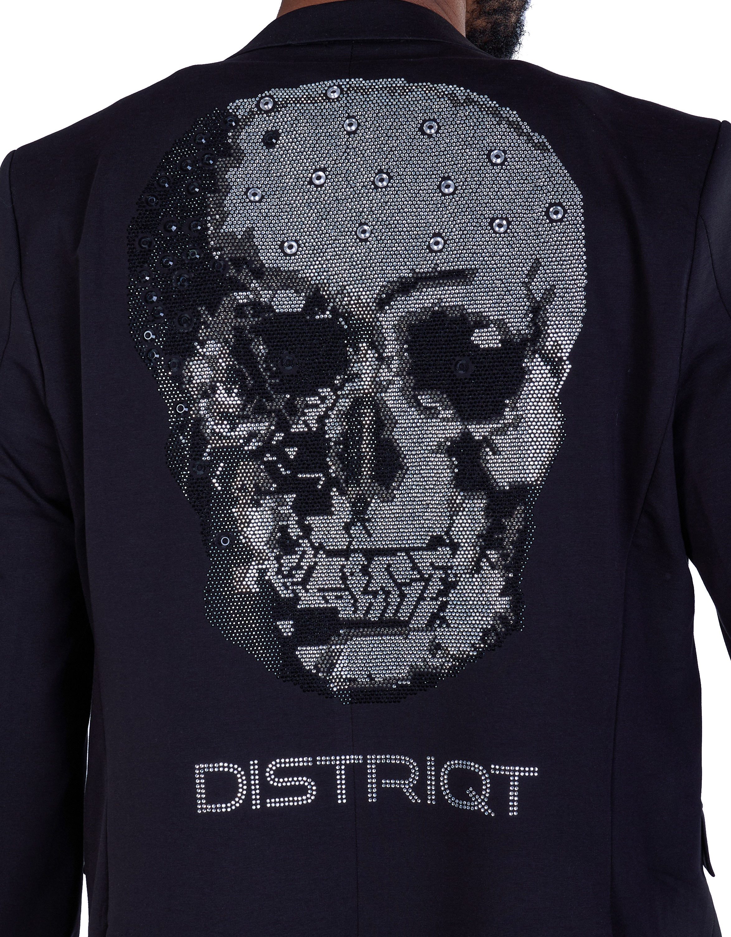 Denim Distriqt Sakko Designer Slim Fit Totenkopf Herren Sakko Schwarz 50