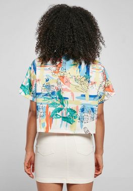 URBAN CLASSICS Klassische Bluse Urban Classics Damen Ladies AOP Satin Resort Shirt