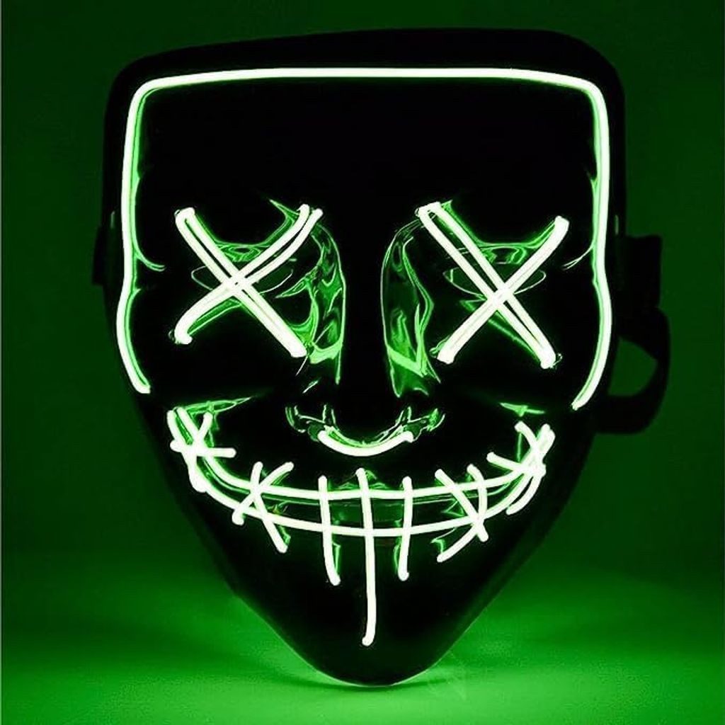 TK Gruppe Verkleidungsmaske LED Grusel Maske - wie aus Purge Halloween Kostüm Herren Maske, (Packung), Steubar - drei Lichteffekten