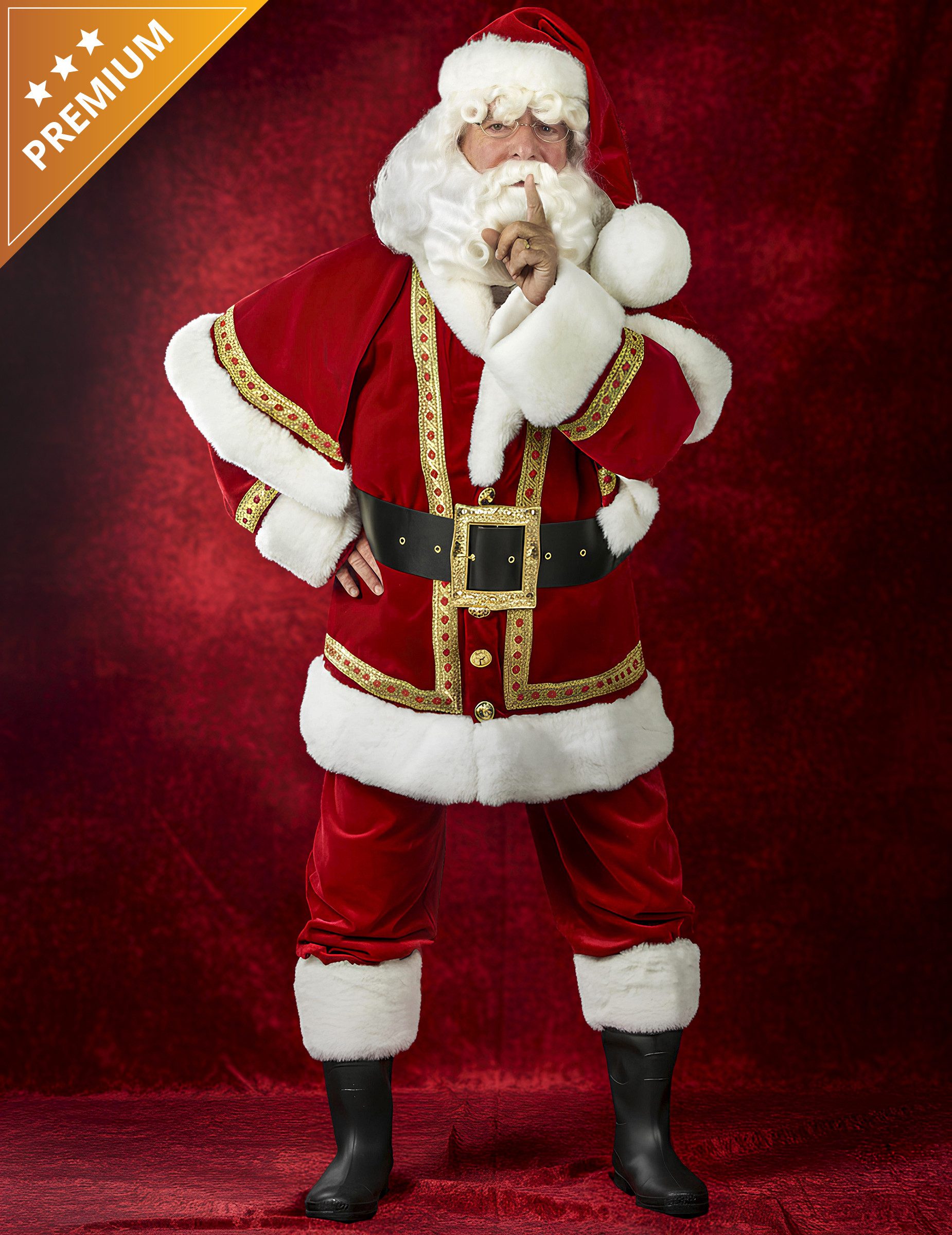 thetru Kostüm Premium Weihnachtsmann Kostüm aus Samt mit rotem Umhang